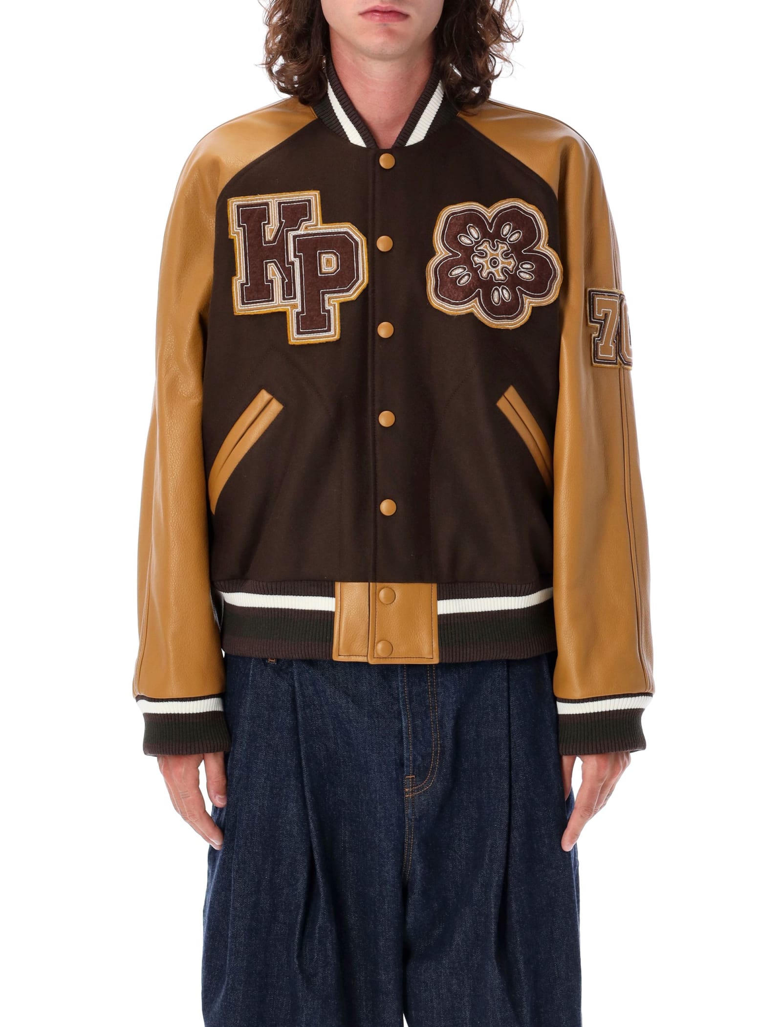 Shop Kenzo Boke Flower Varsity Jacket In Brown Orange