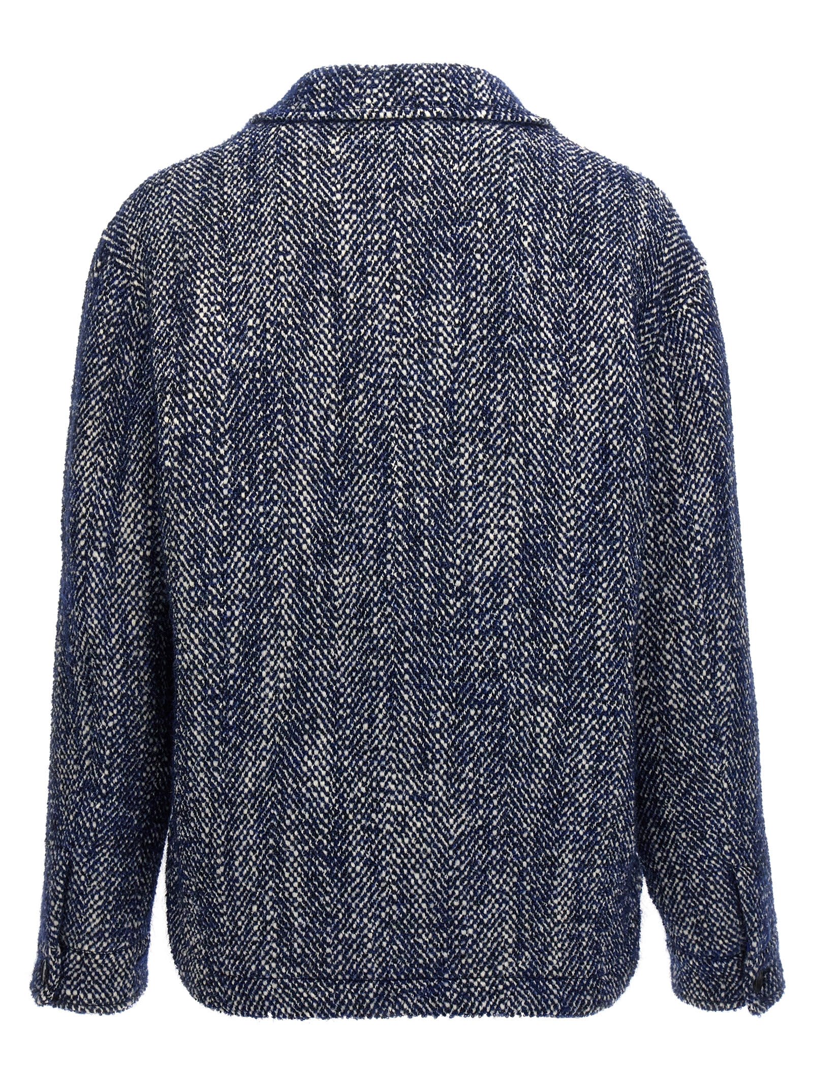 Shop Etro Chevron Wool Jacket In Blue