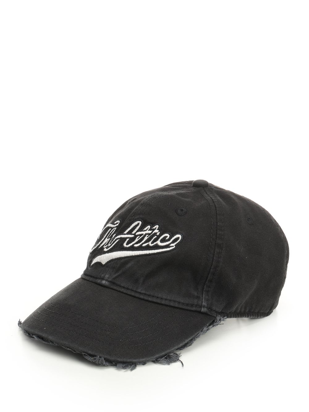 Attico Baseball Cap With Embroidery Logo And Frayed Hem In Black
