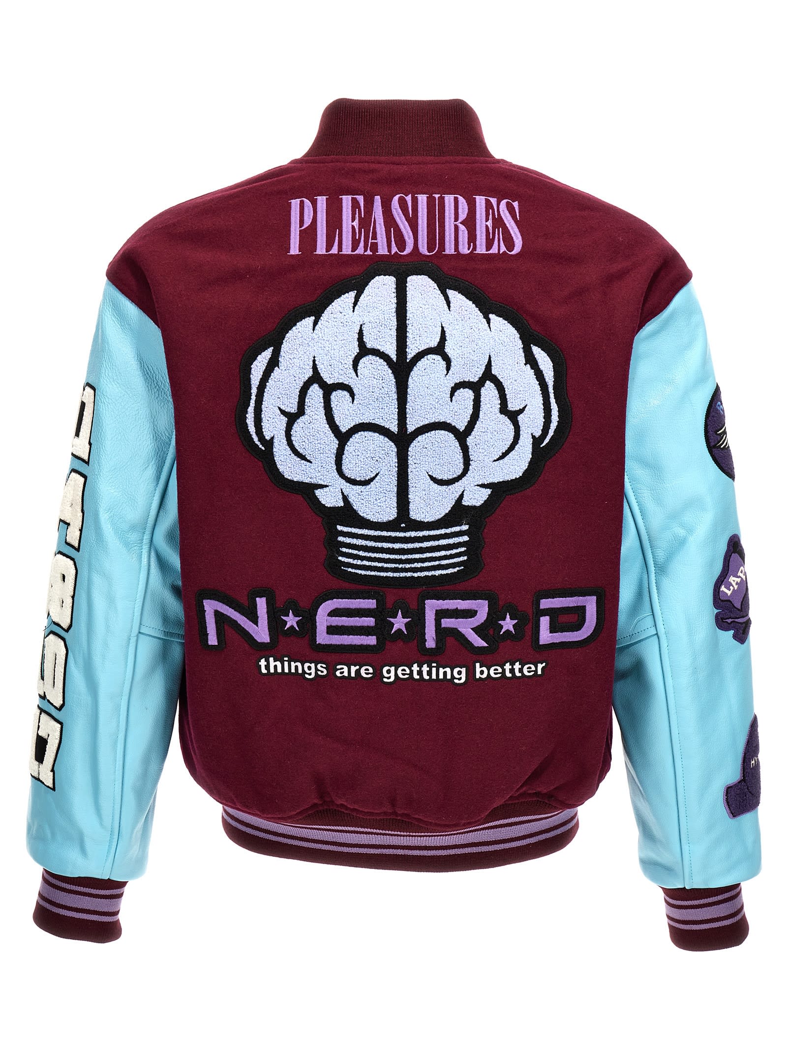 Shop Pleasures Nerd Varsity Bomber Jacket In Purple