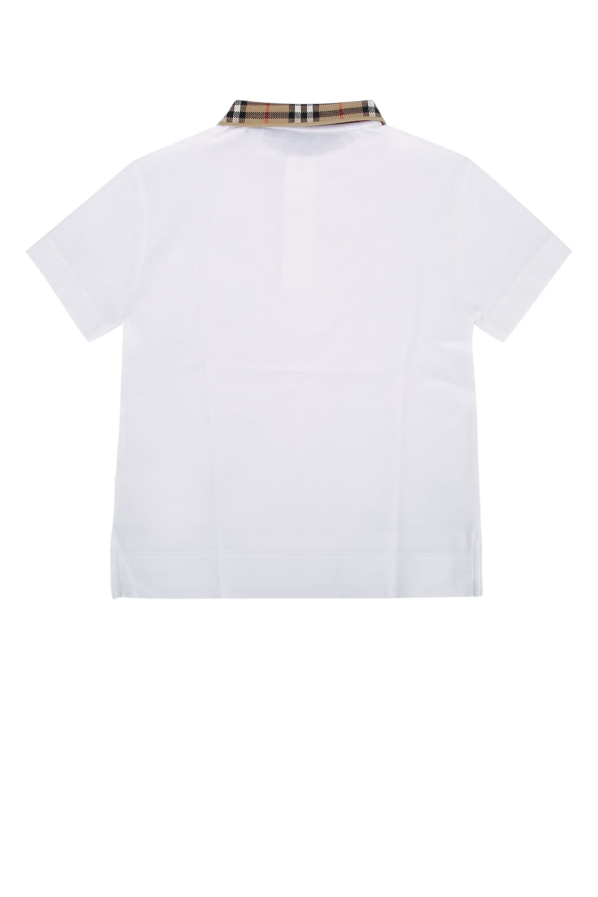 Burberry Boys Johane Check Collar Polo Shirt In White