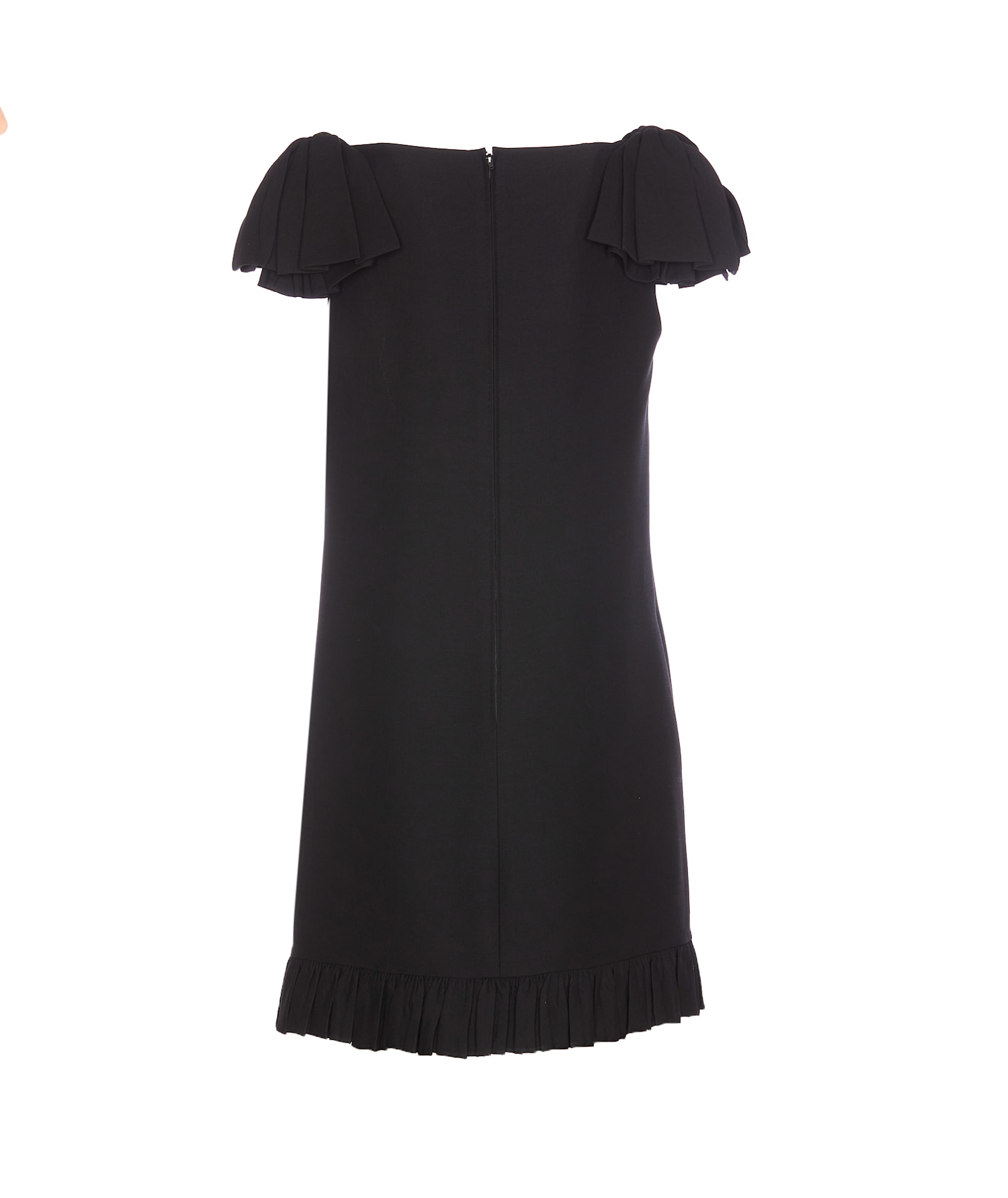 Valentino Ruffle Sleeve Wool Mini Dress In Black