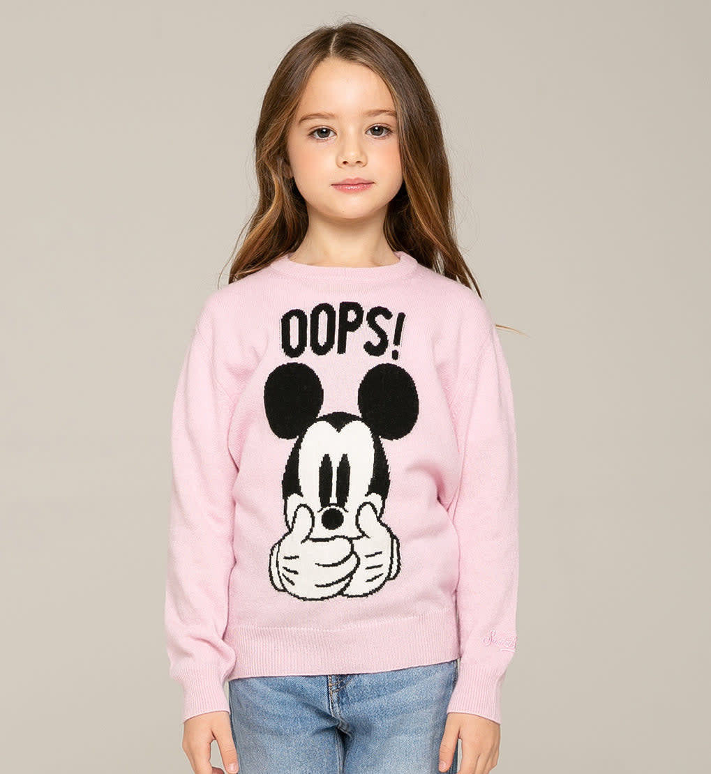 Mc2 Saint Barth Kids' Mickey Mouse Oops Print Girl Sweater Disney® Special Edition In Pink