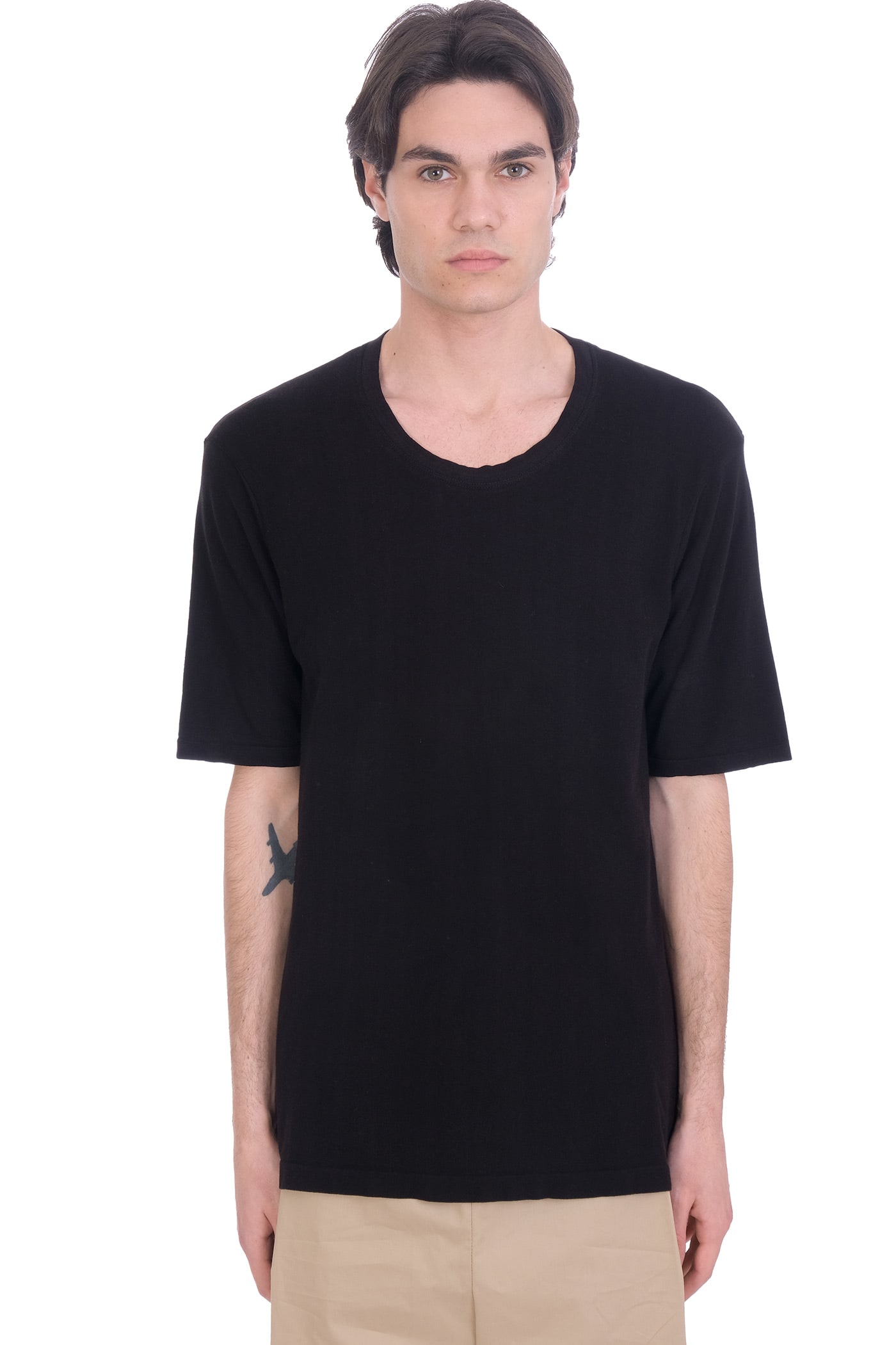 LANEUS T-SHIRT IN BLACK COTTON,90777