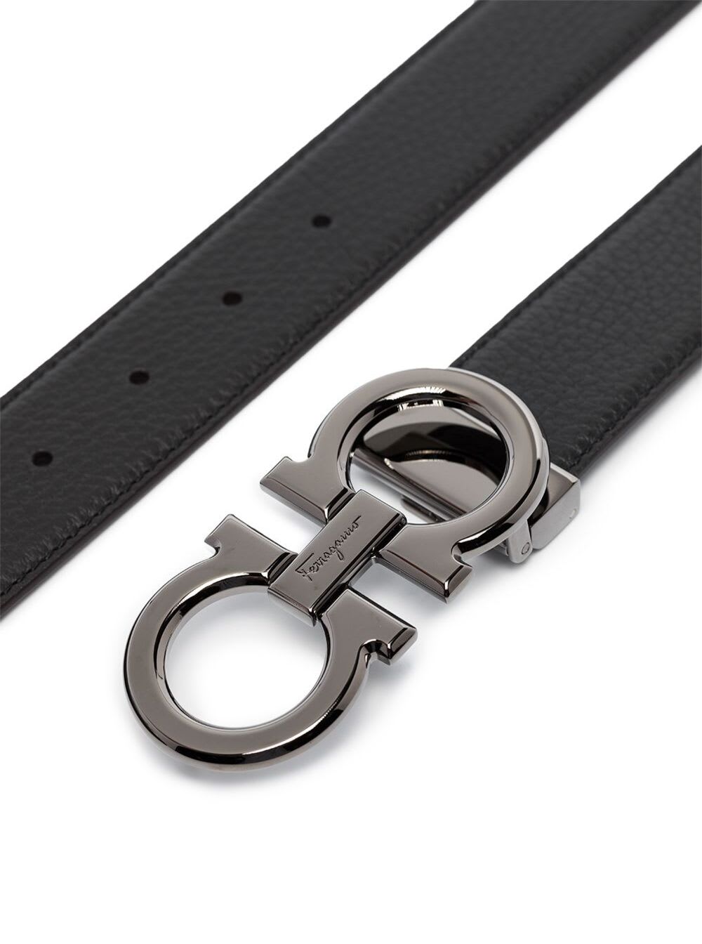 Shop Ferragamo Black And Brown Reversible Buckle Belt With Gancini Logo In Leather Man