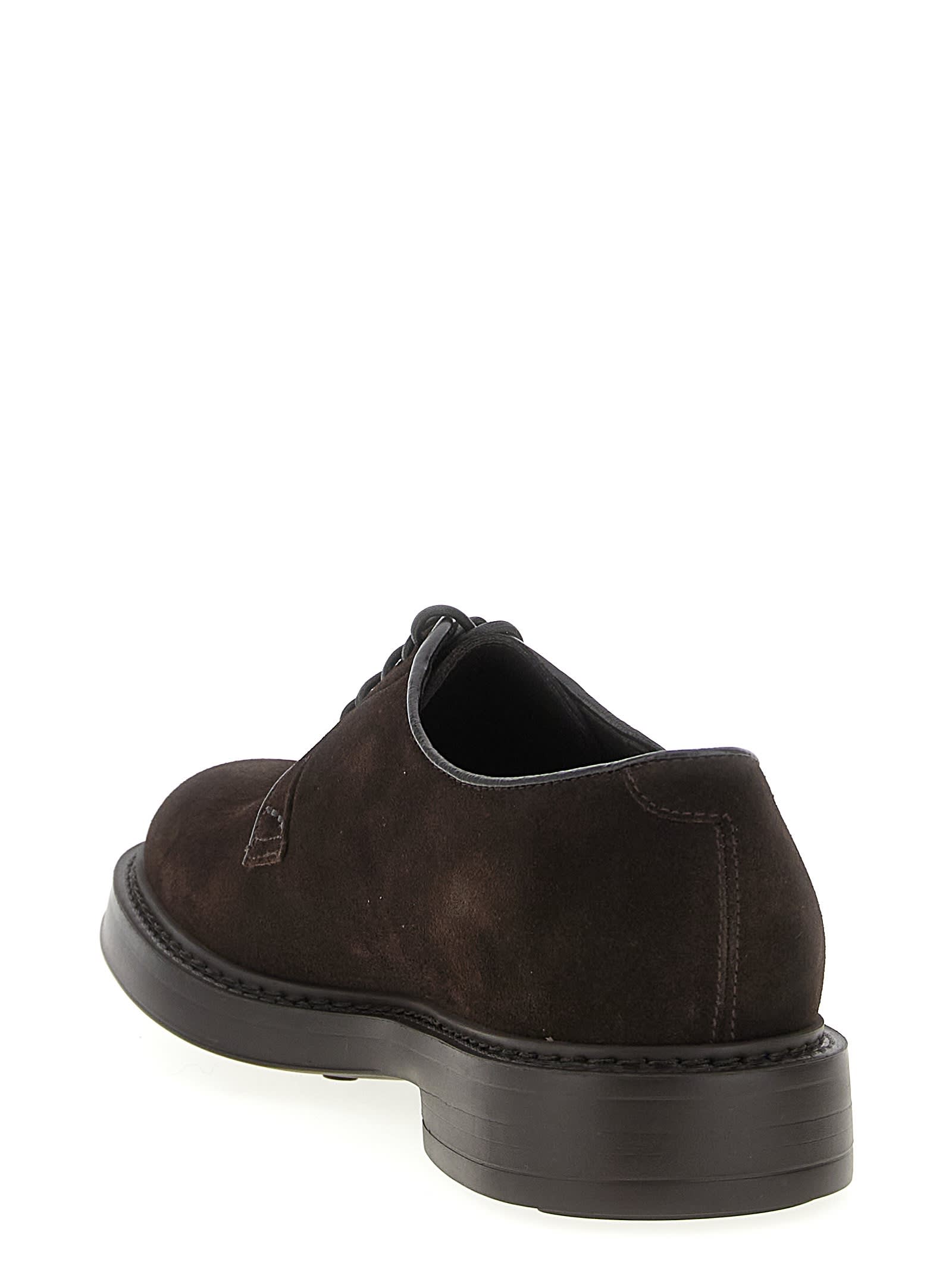 Doucal's Mink Suede Derby Lace-up Shoes In Brown