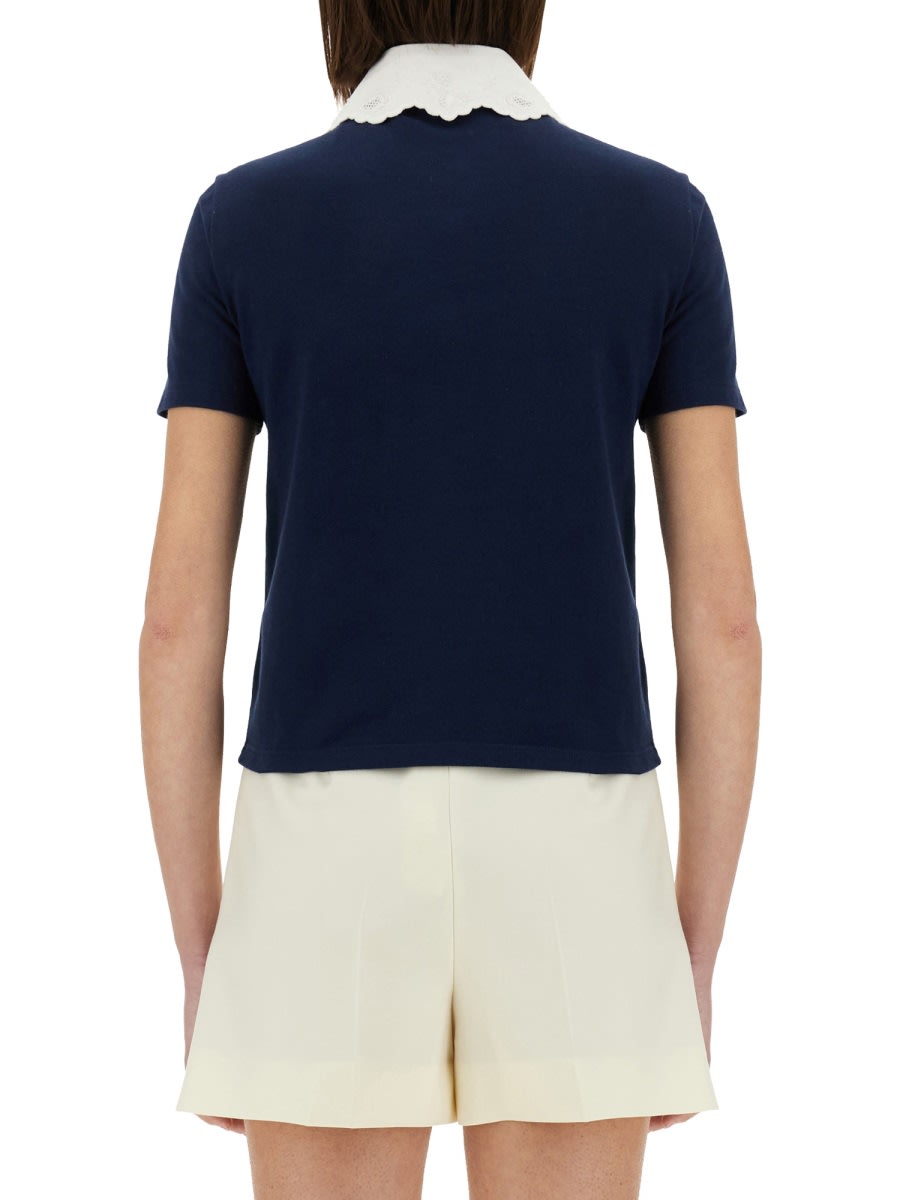 Valentino Garavani Embroidered Cotton Sweatshirt Polo Shirt In Blue