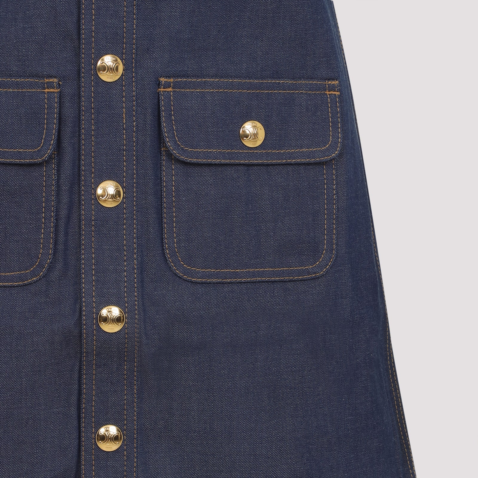 Celine Dress Short Sleeve Front Pockets In Blue