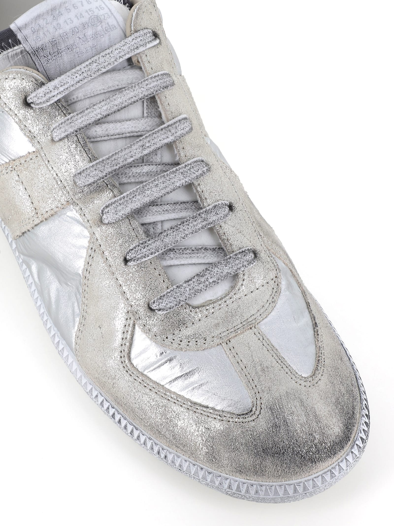 Maison Margiela Gold-tone Paneled Sneakers With Lace-up Fastening In Silver