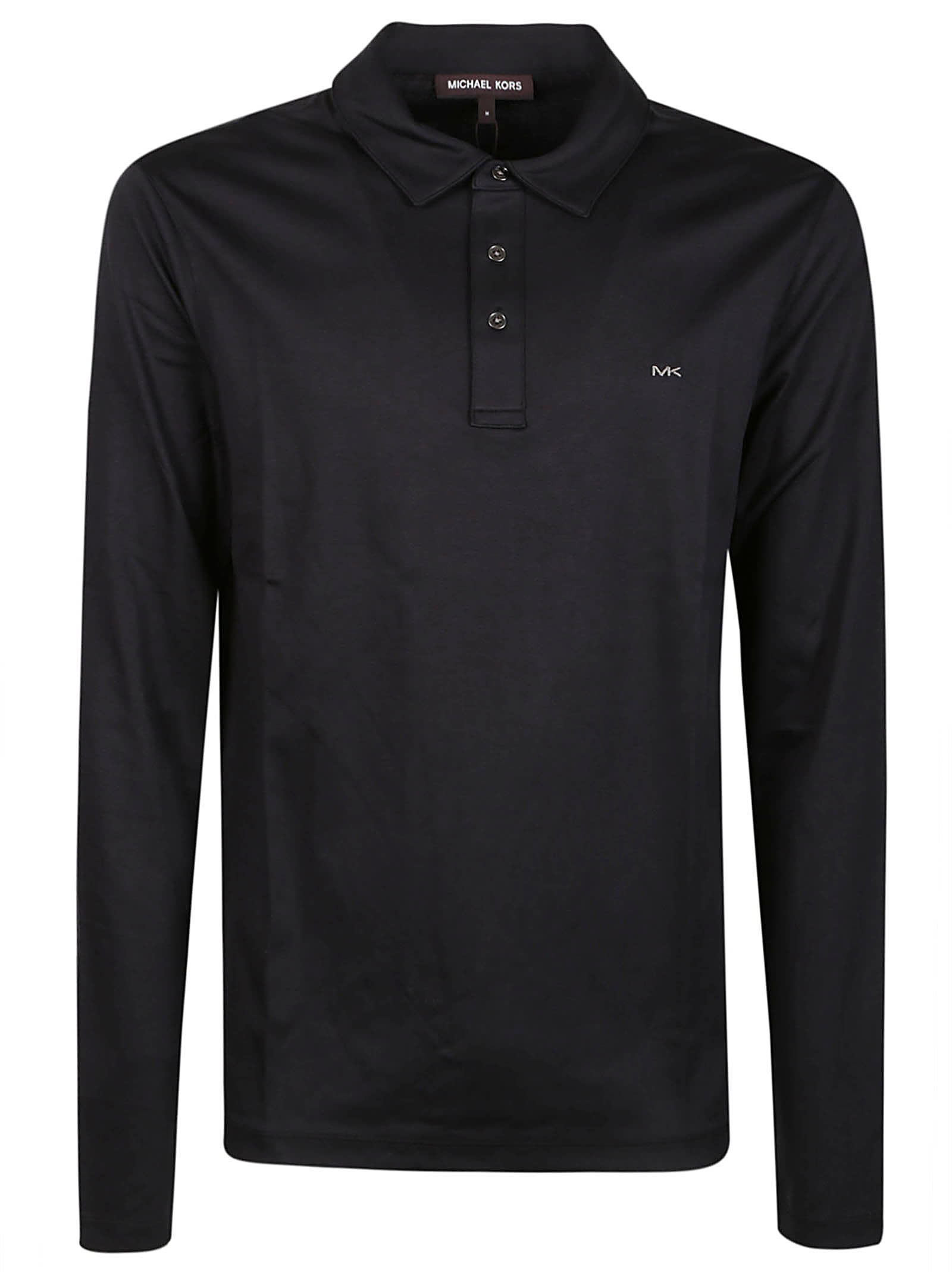 Michael Kors Long Sleeve Sleek Polo Shirt In Black