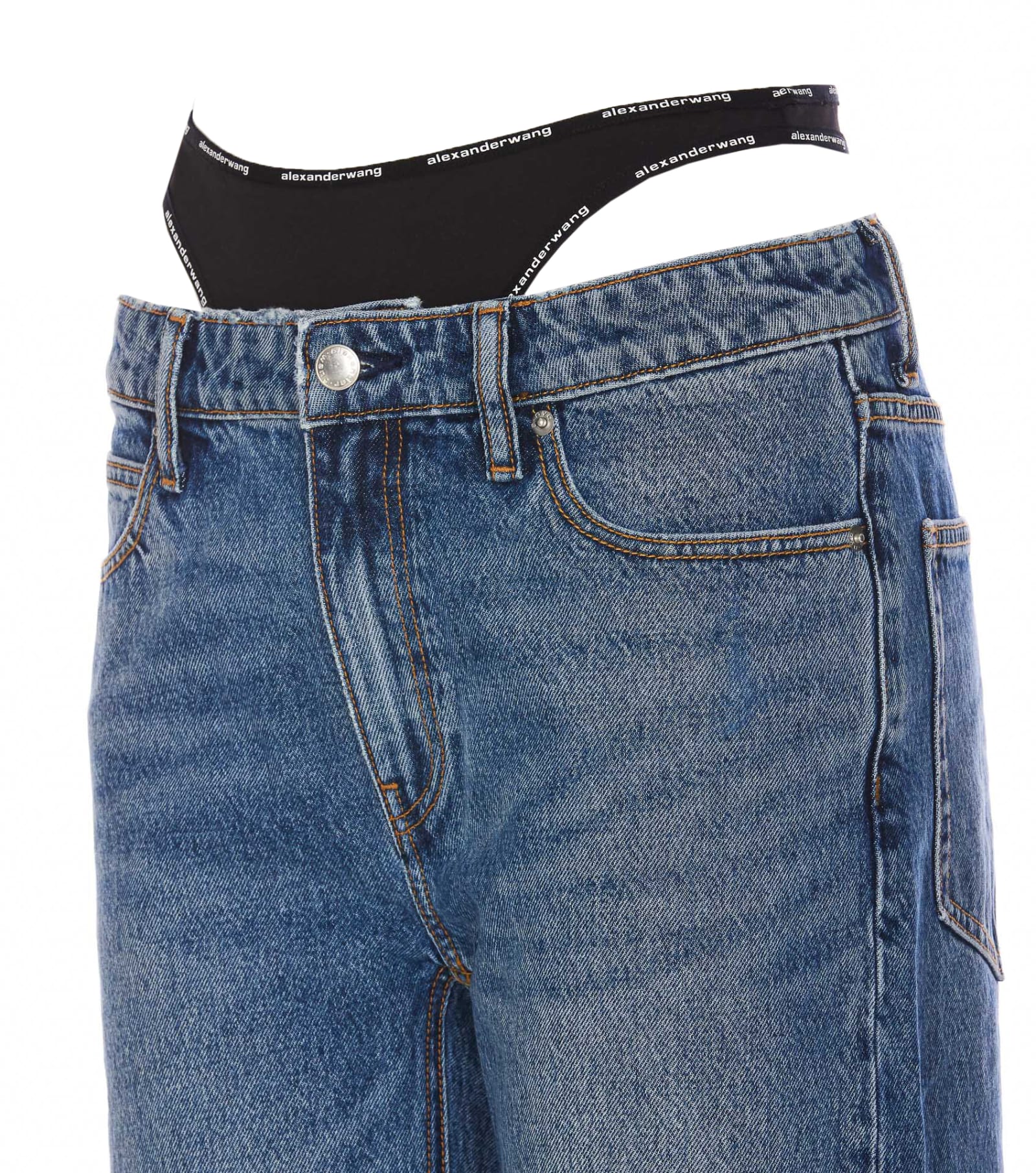 Shop Alexander Wang Jeans With Integrated Logo Boxers In Blue