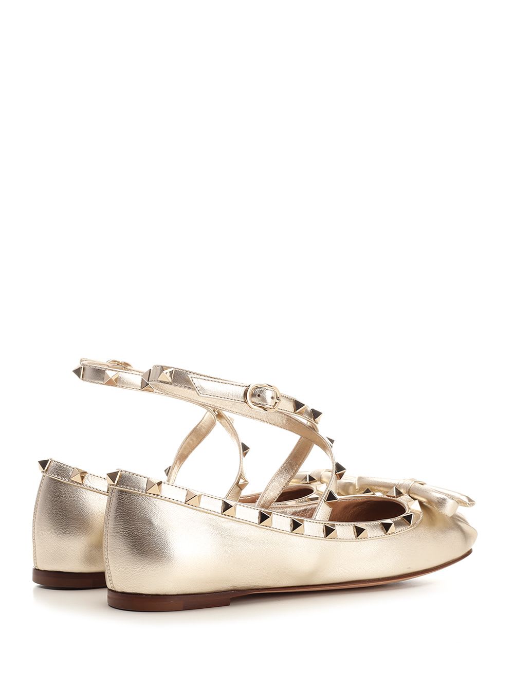 Shop Valentino Rockstud Ballerina In Gold