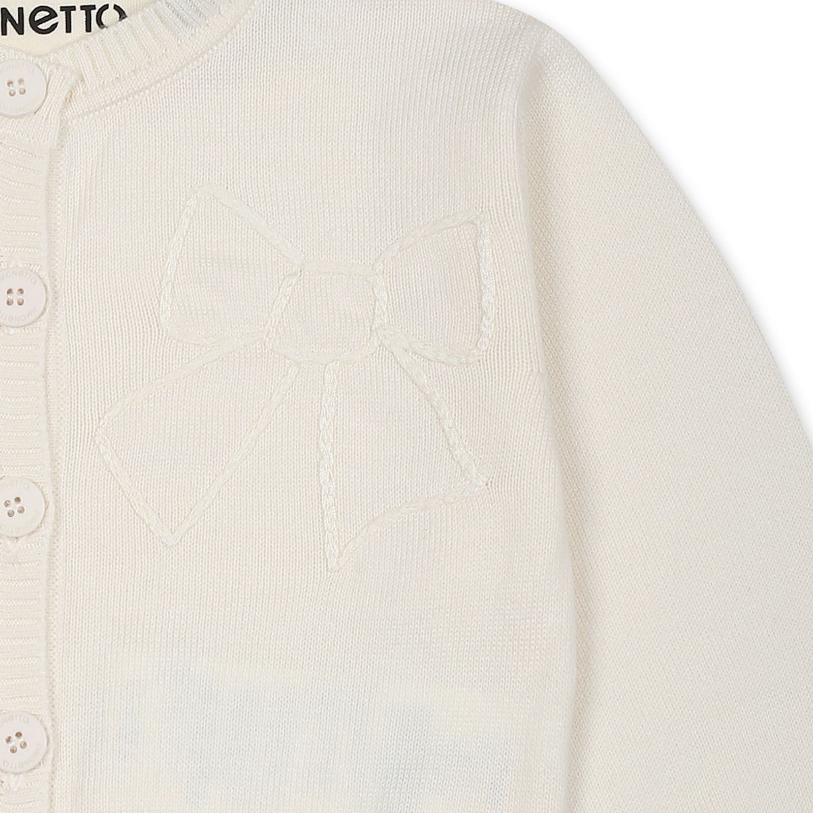 Simonetta White Cardigan For Baby Girl With Bow In White