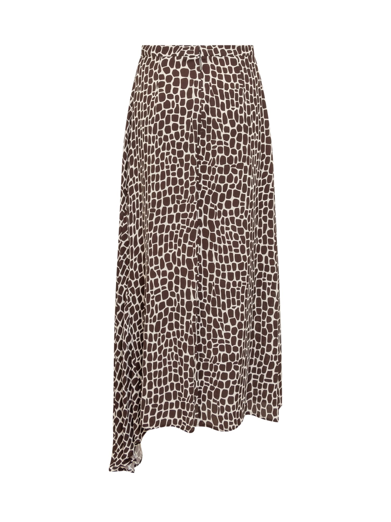 Shop Msgm Asymmetrical Long Skirt With Print In Off White