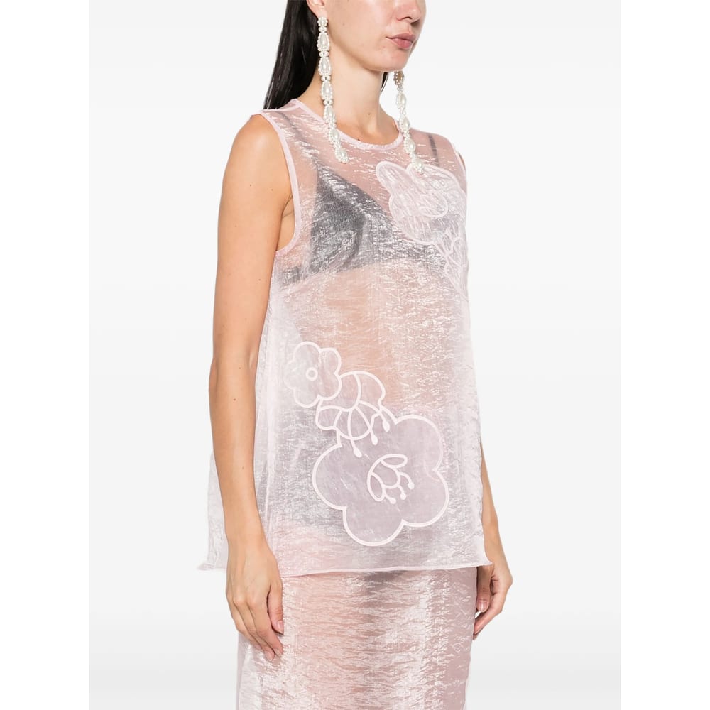 Cecilie Bahnsen Floral-embellished Sleeveless Top In Pink