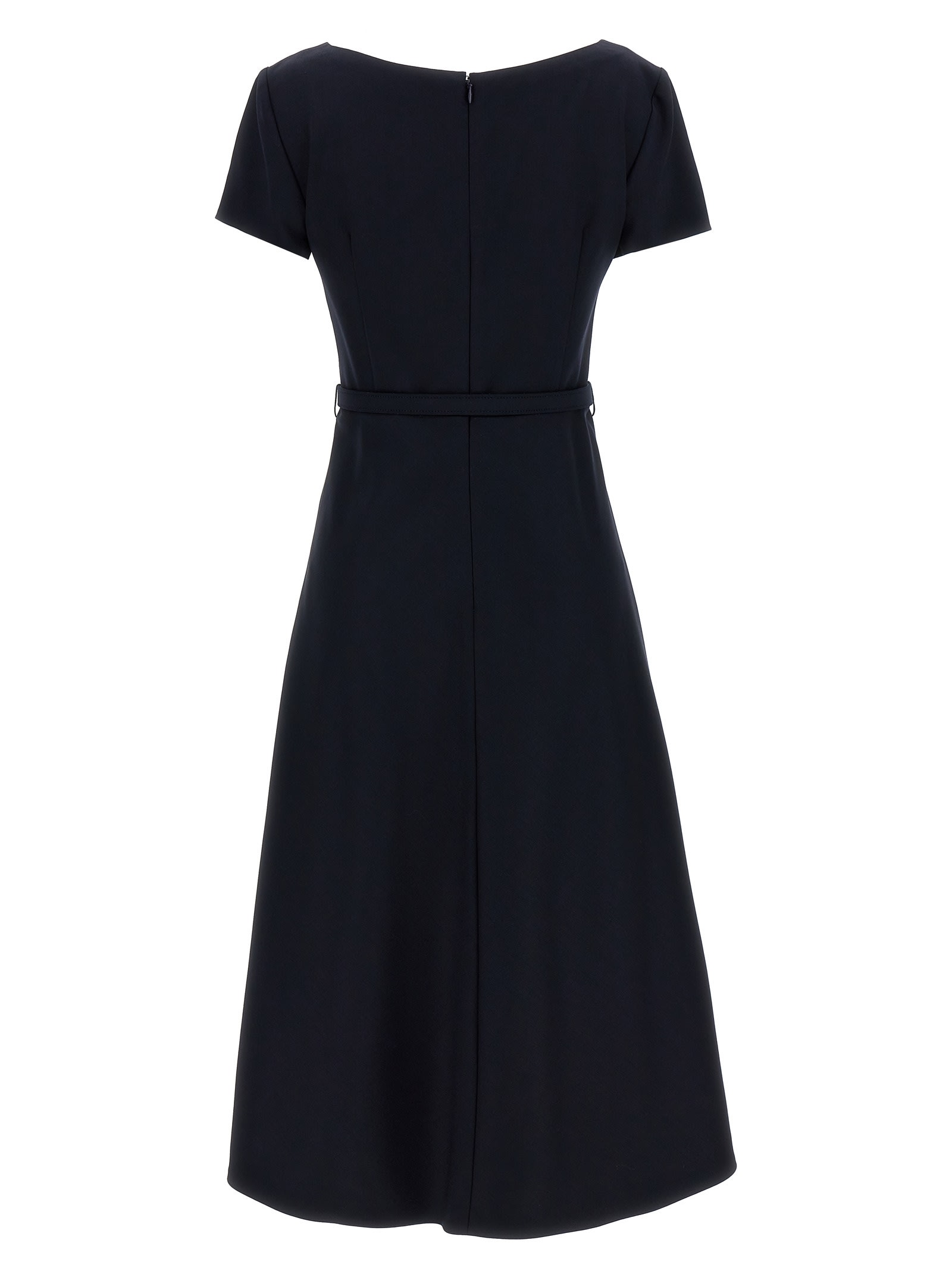 Alessandra Rich Light Wool Midi Dress With Belted Waist In Blue
