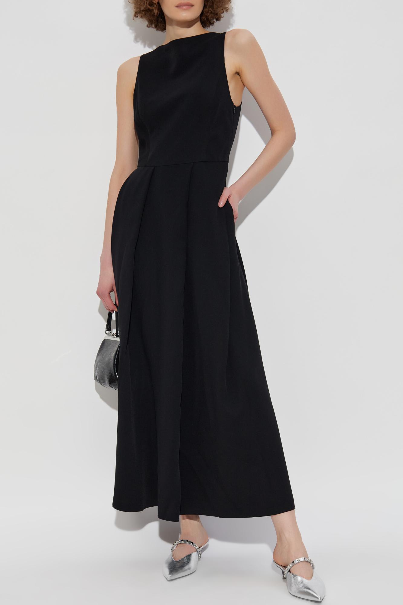 Emporio Armani Robe Sans Manche Avec Plis En Cady Technique In Black