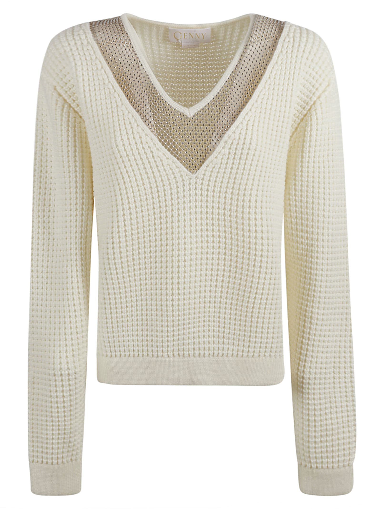 Shop Genny Knitted V-neck Sweater In Cream