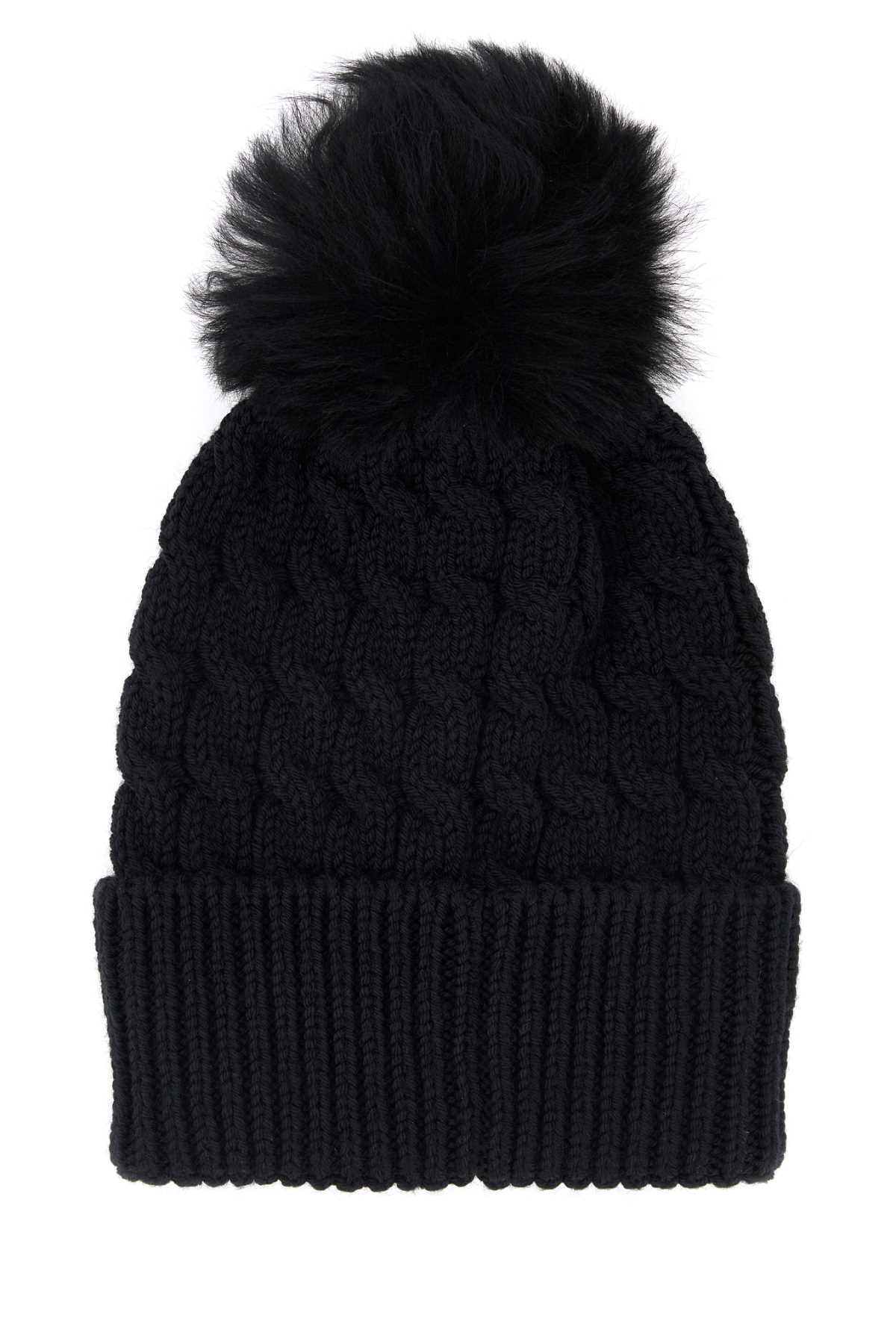 Moncler Wool Hat Featuring Cable Knit And Pom Detail In Black