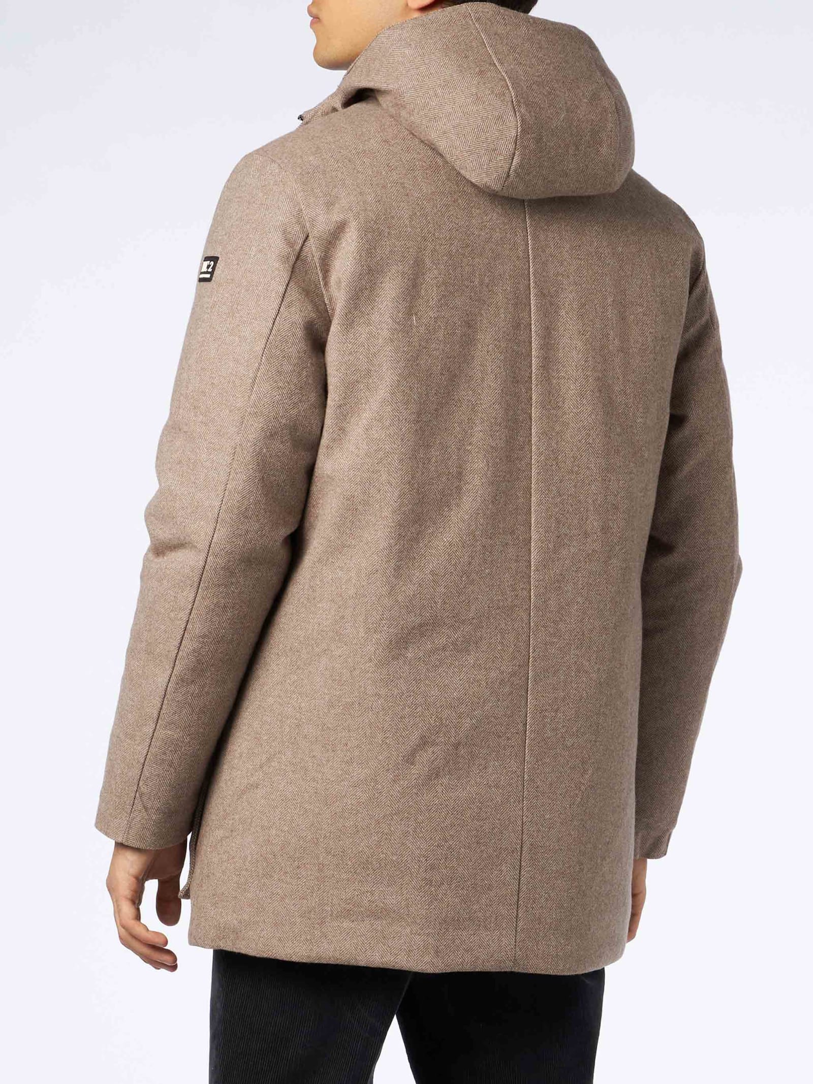 Shop Mc2 Saint Barth Man Hooded Parka With Herringbone Print In White