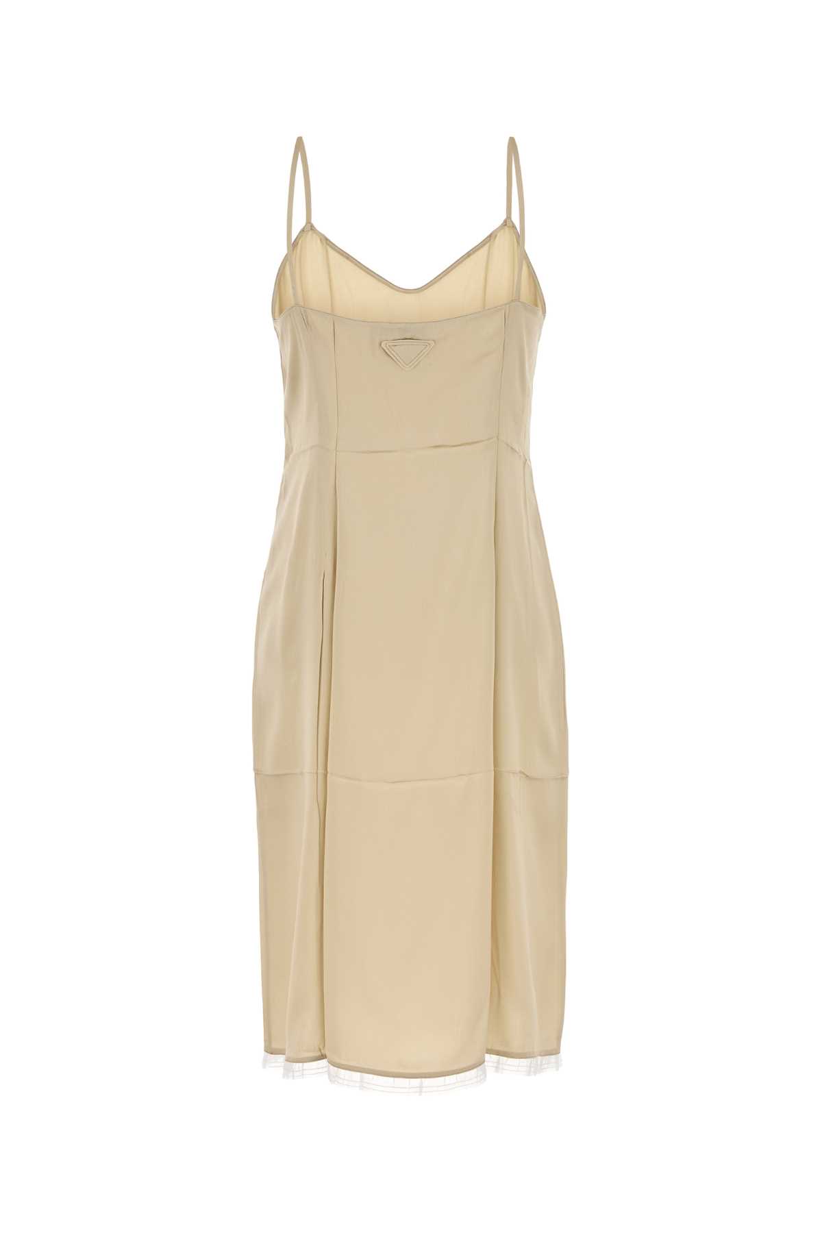 Prada Satin Dress With Spaghetti Straps And V-neckline In Brown