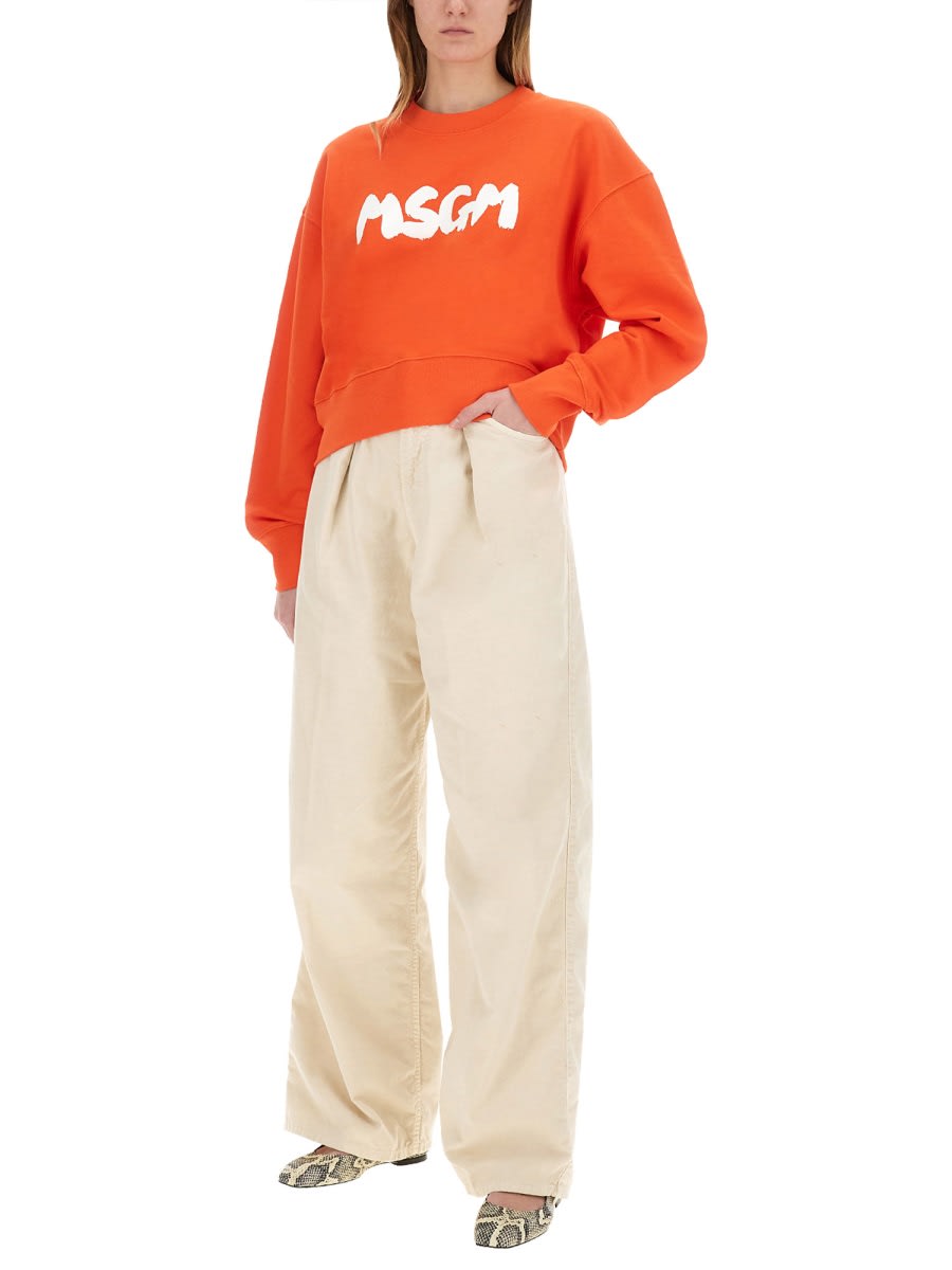 Msgm Logo Printed Crewneck Sweatshirt In Red