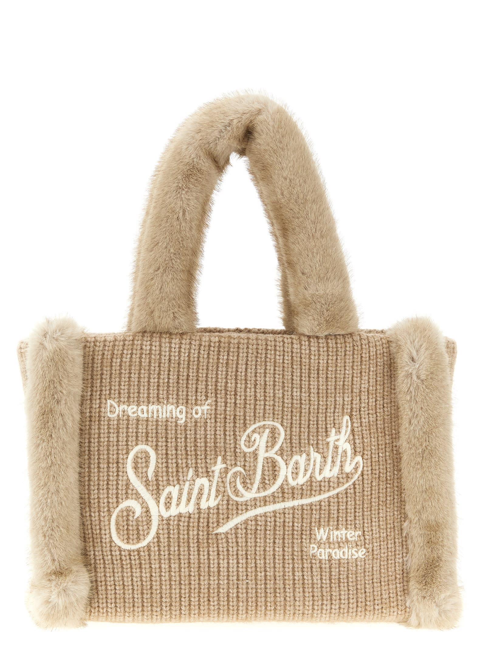Mc2 Saint Barth Vanity Mini Shearling Rib Hand Bags Beige In Brown