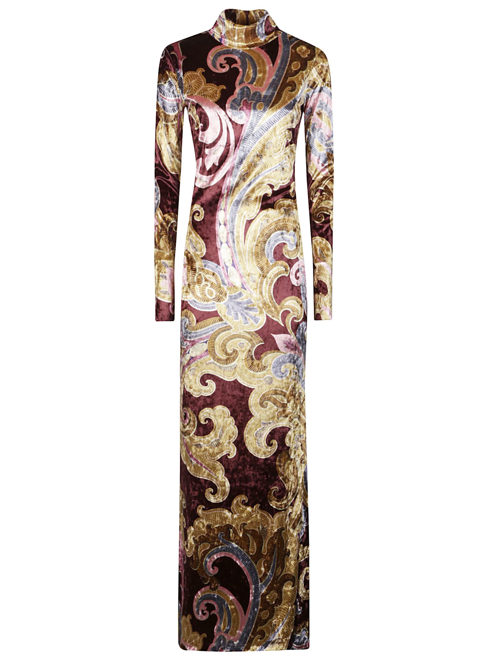 Shop Etro Long Dress In Bordeuax Fantasia