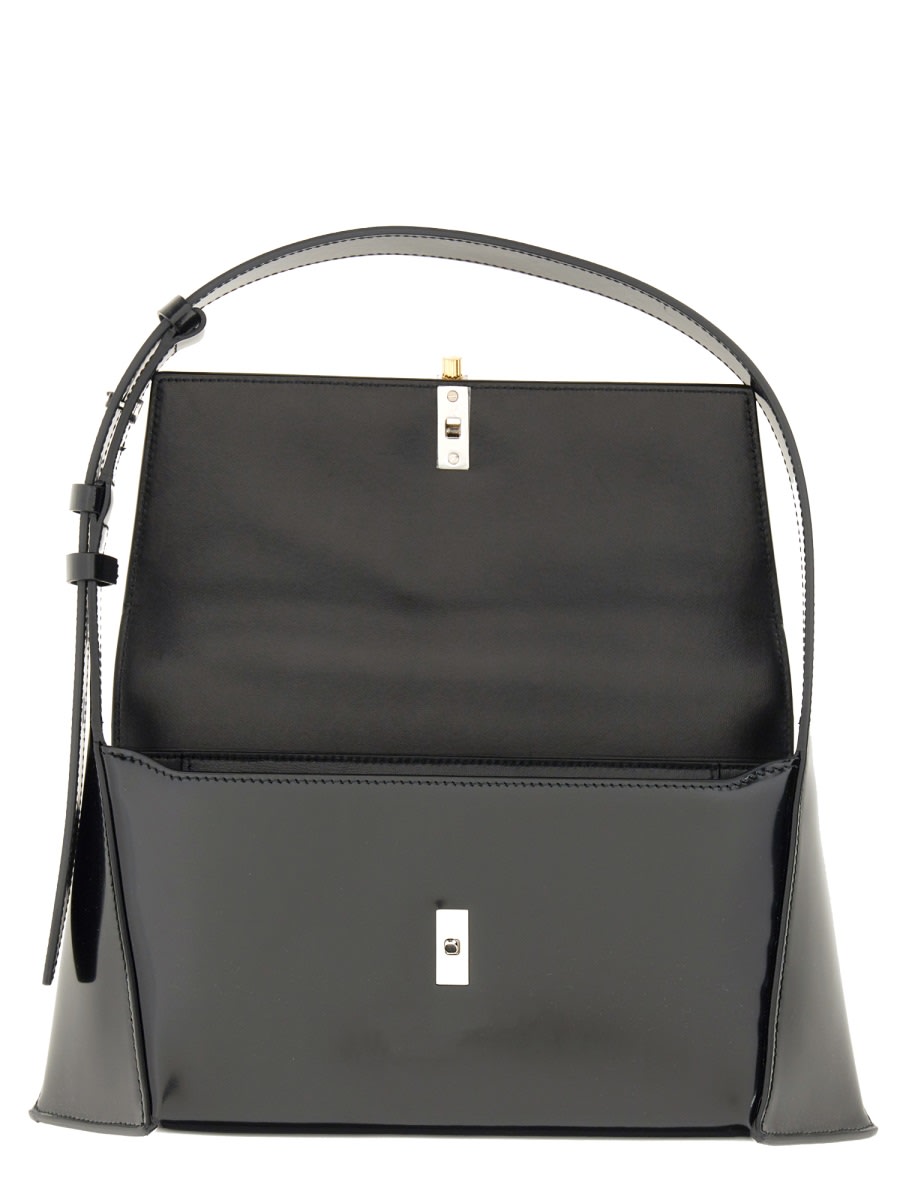 Shop Ferragamo Medium Geometric Shoulder Bag In Black