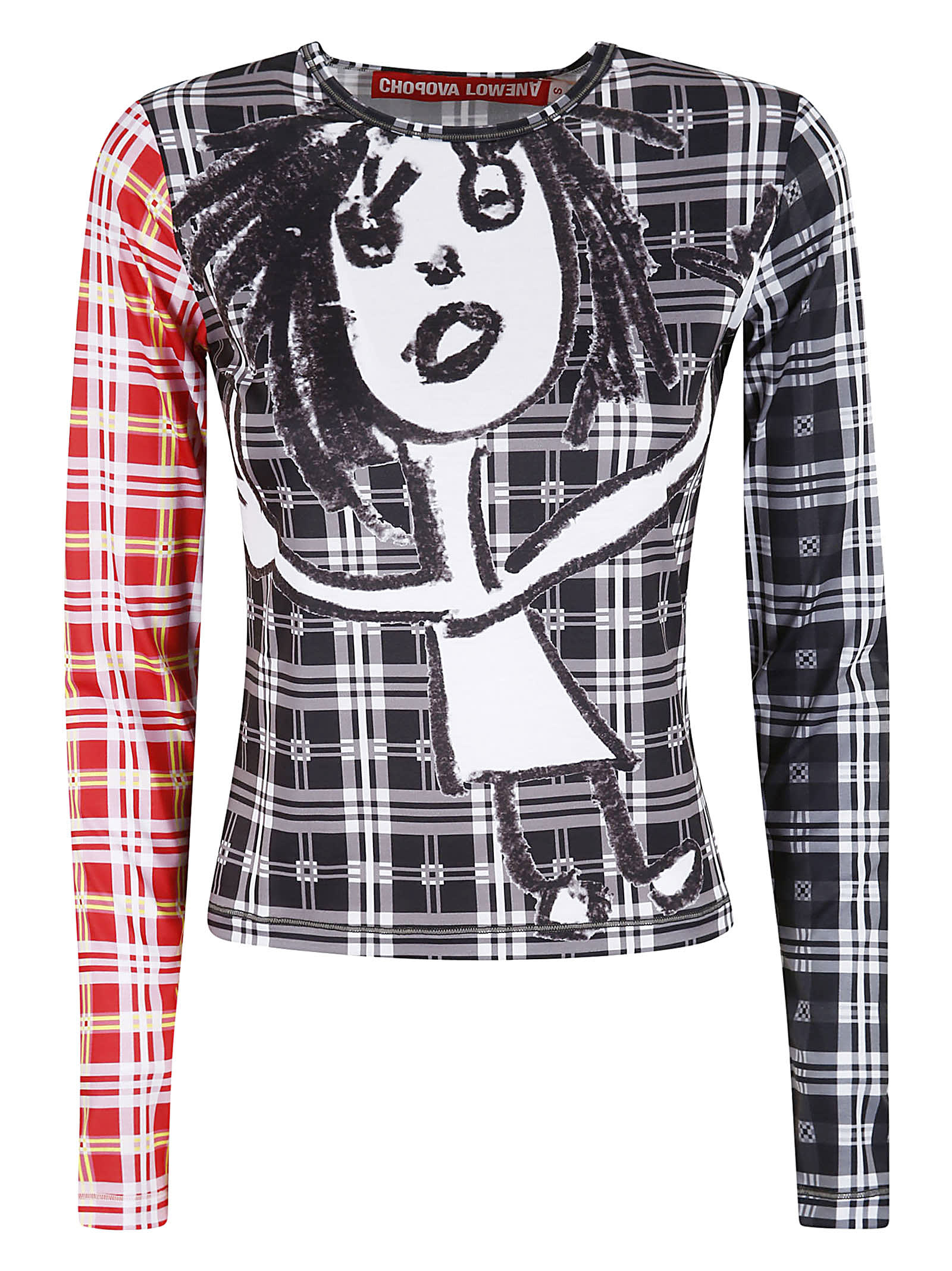 Chopova Lowena Gray Tartan Girl Long Sleeve T-shirt In Graymulti