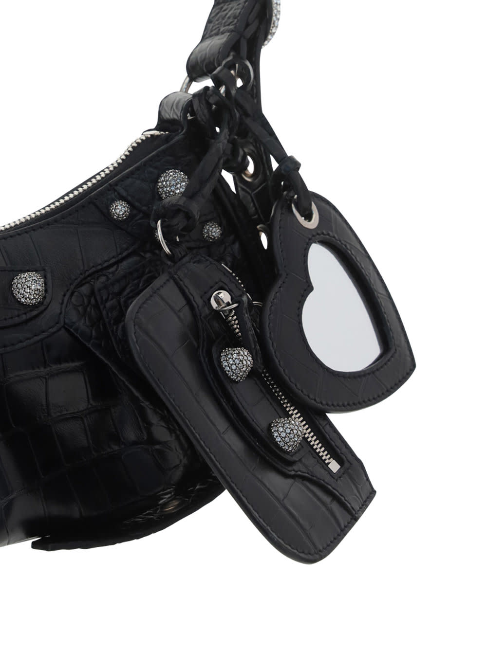 Balenciaga Green Leather Shoulder Handbag With Magnetic Closure And Metal Details In Black