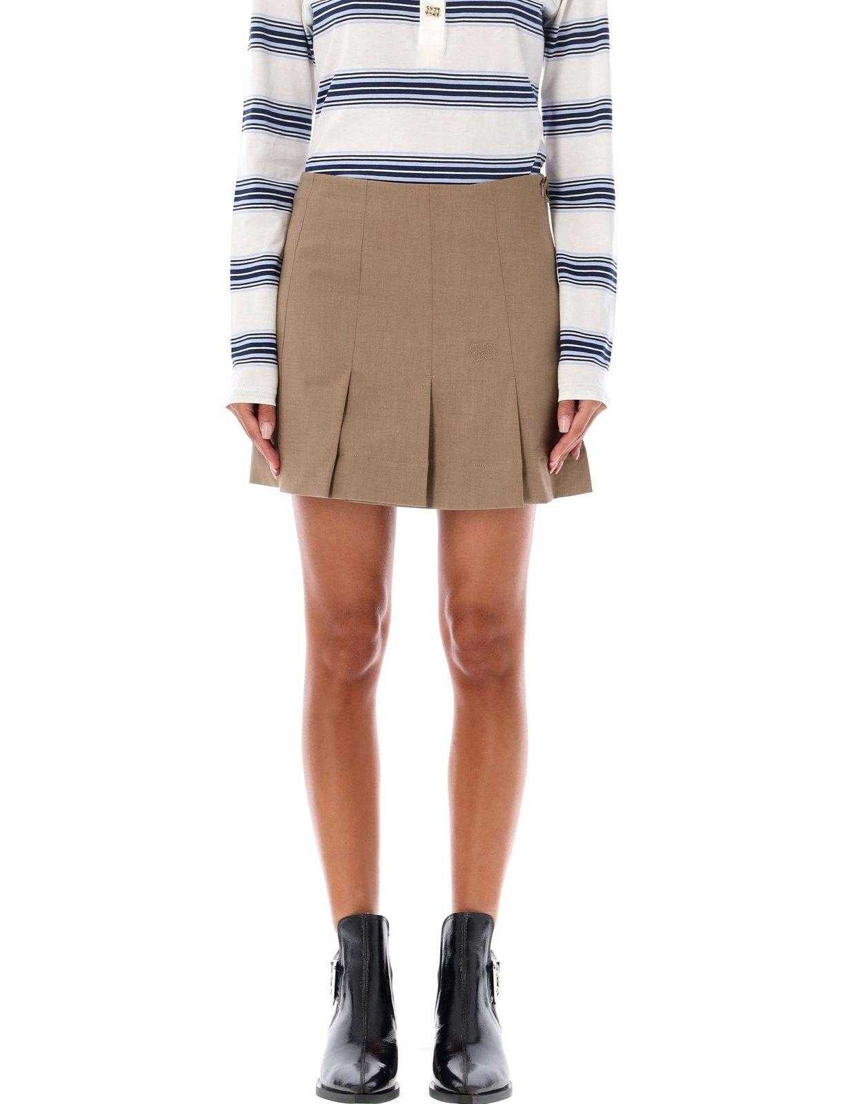 Shop Ganni Pleated Mini Skirt In Marrone