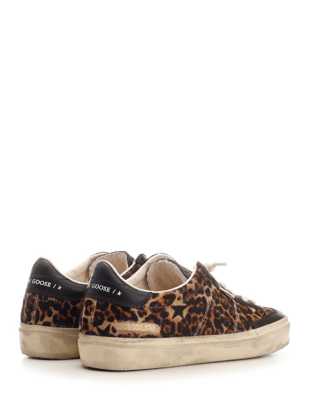 Golden Goose Soul Star Sneakers In Leopard-print Pony Skin With Black Nappa Leather Heel Tab And Inserts In Multi