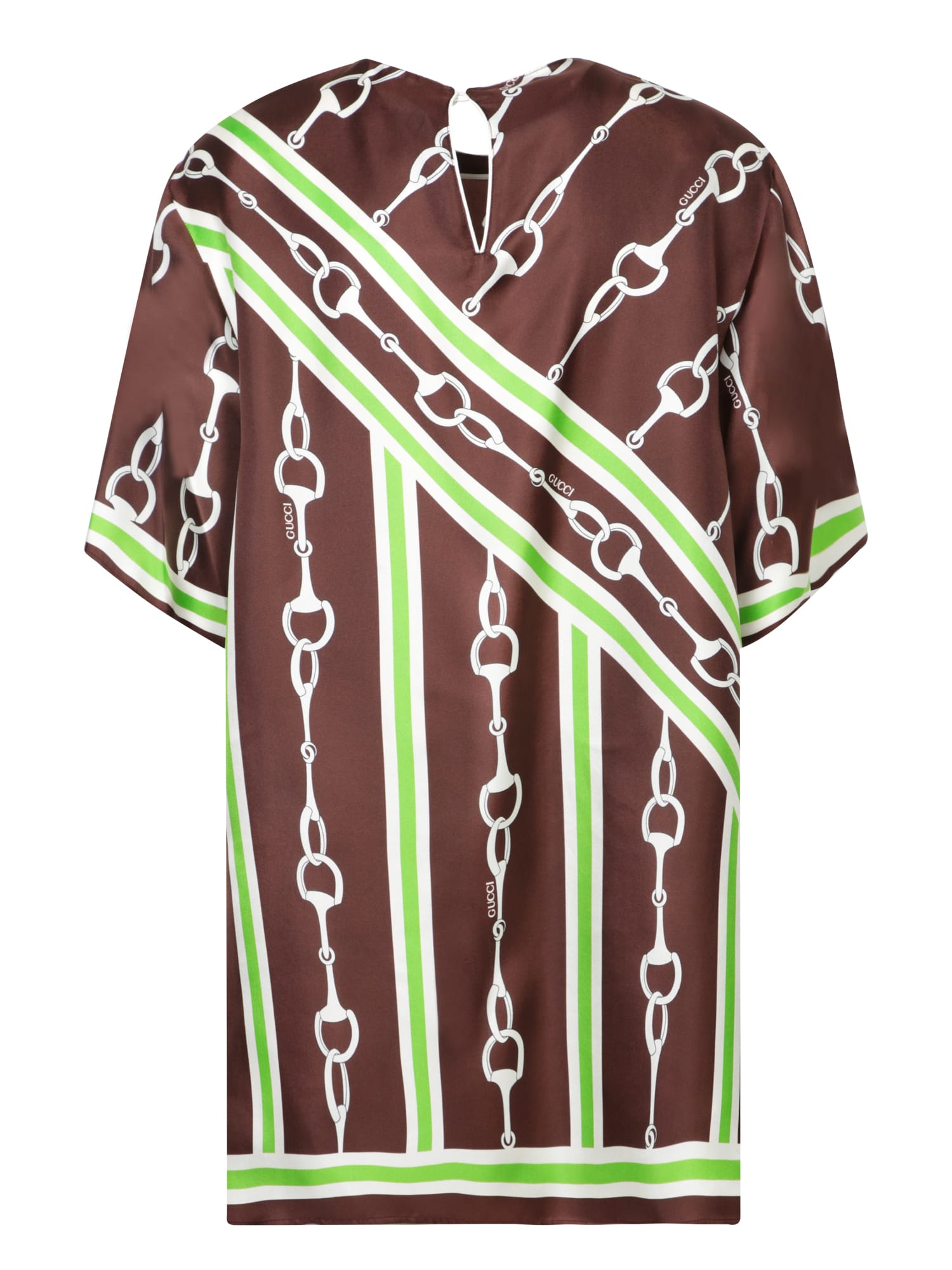 Shop Gucci Horsebit Brown And Green Silk Blouse