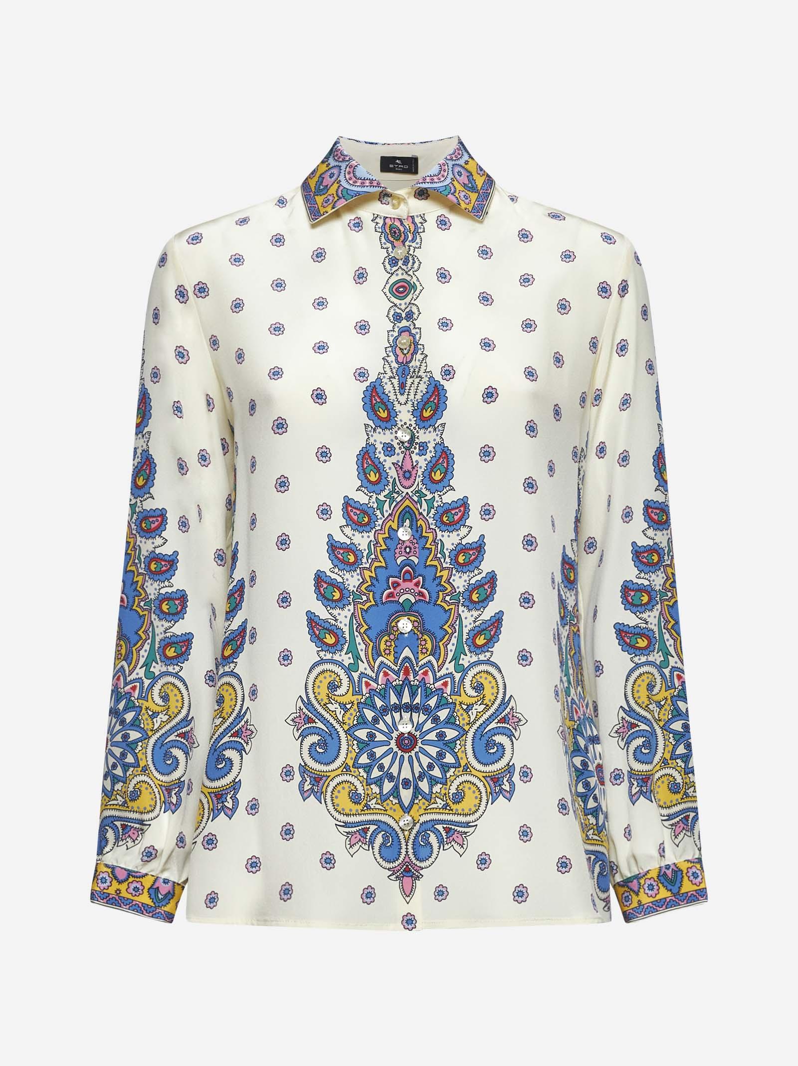 Ivory Paisley Print Silk Twill Shirt