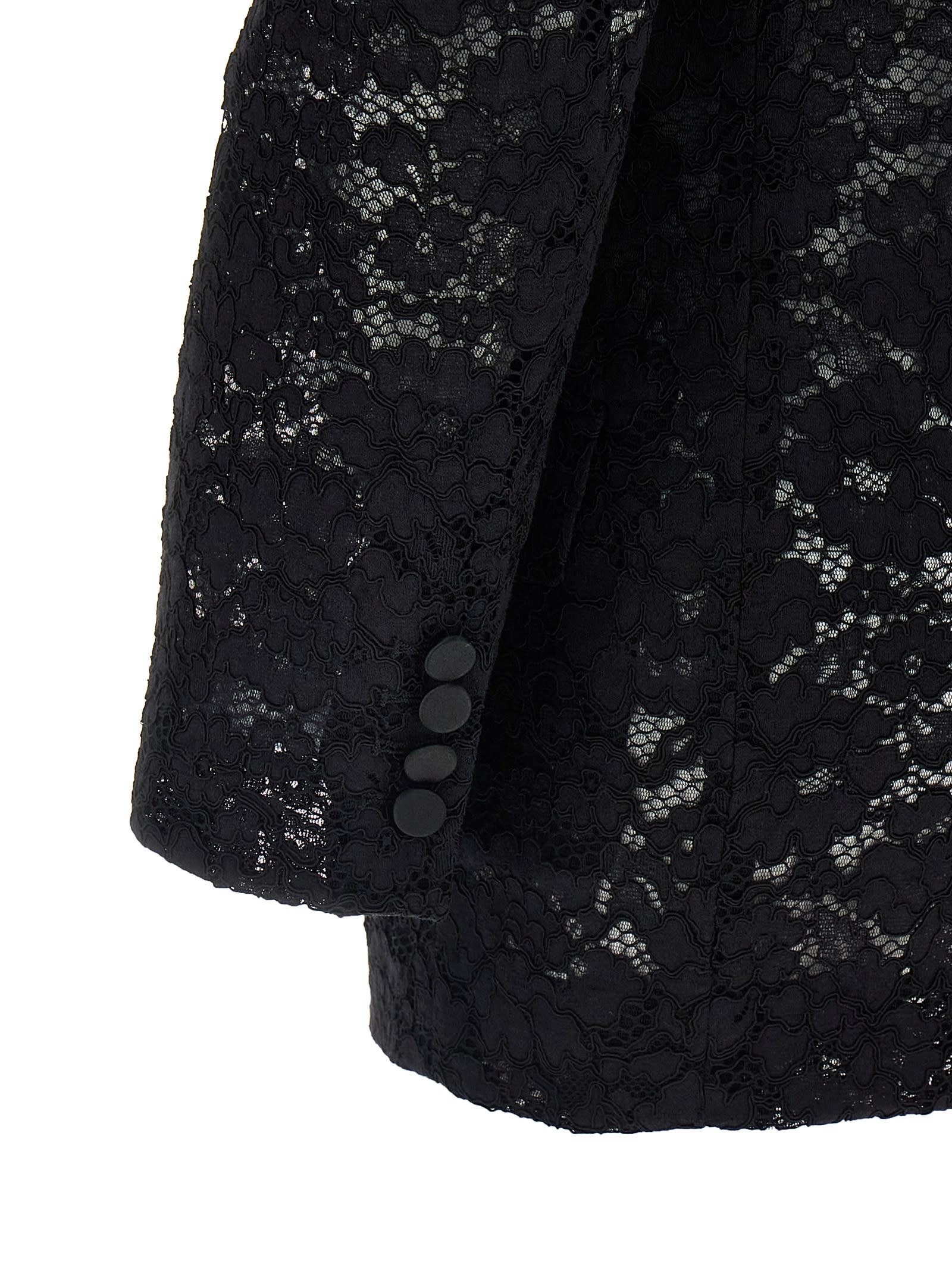 Shop Saint Laurent Guipure Lace Tuxedo Blazer In Black