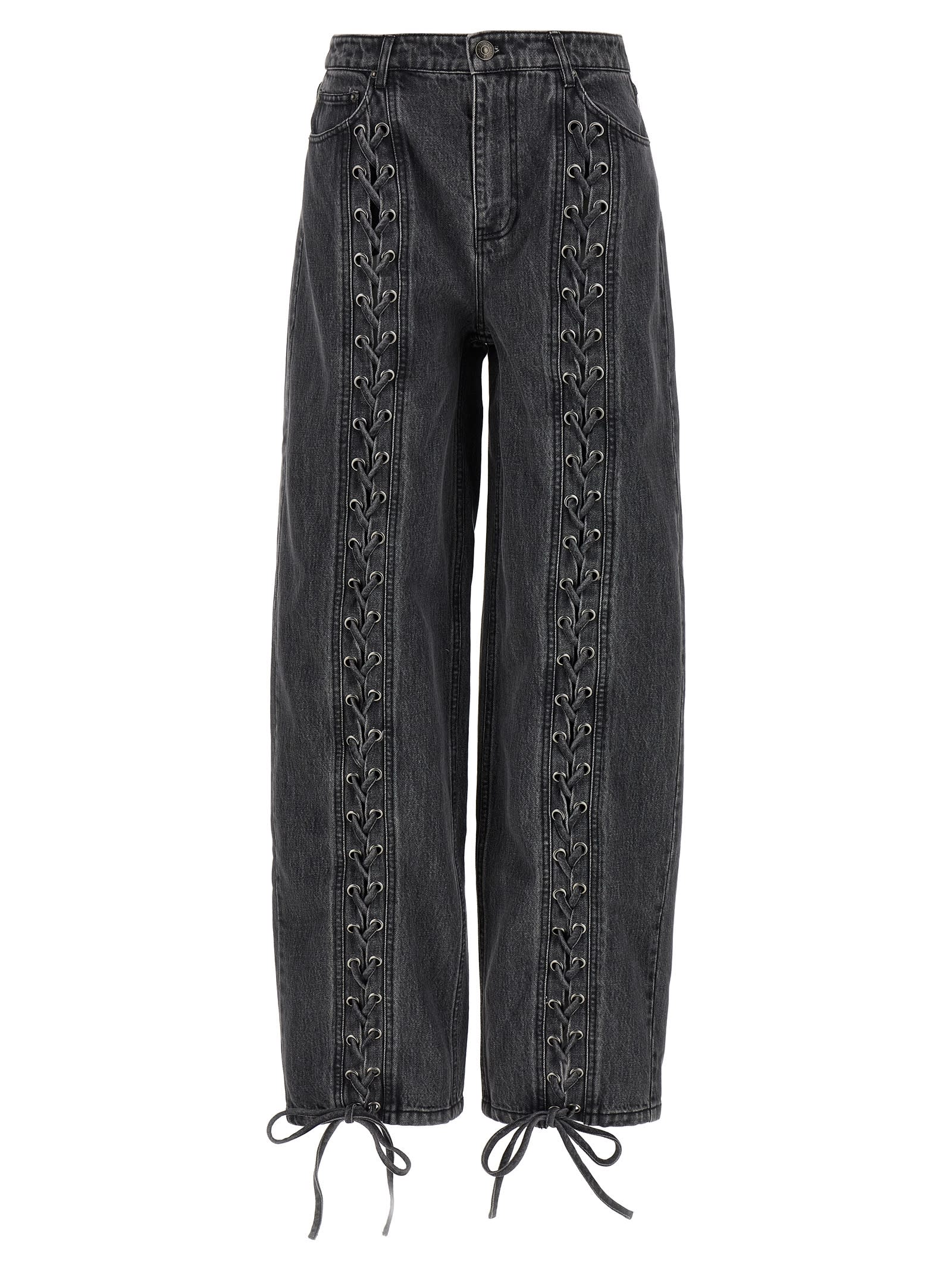 Rotate Birger Christensen Denim Laced Leg Jeans In Gray