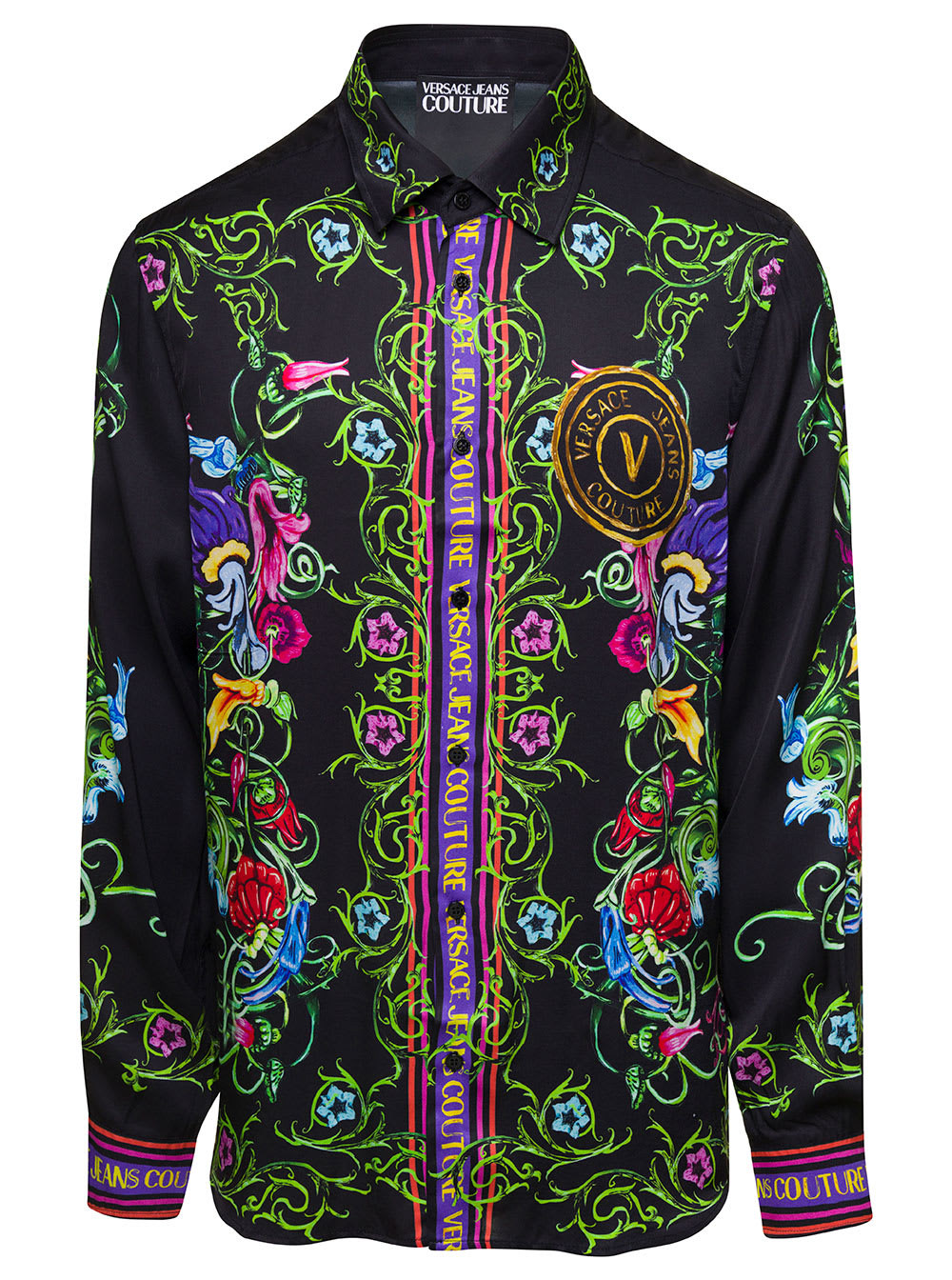 VERSACE JEANS COUTURE MULTICOLOR SHIRT WITH FLOREAL AND LOGO PRINT IN VISCOSE MAN