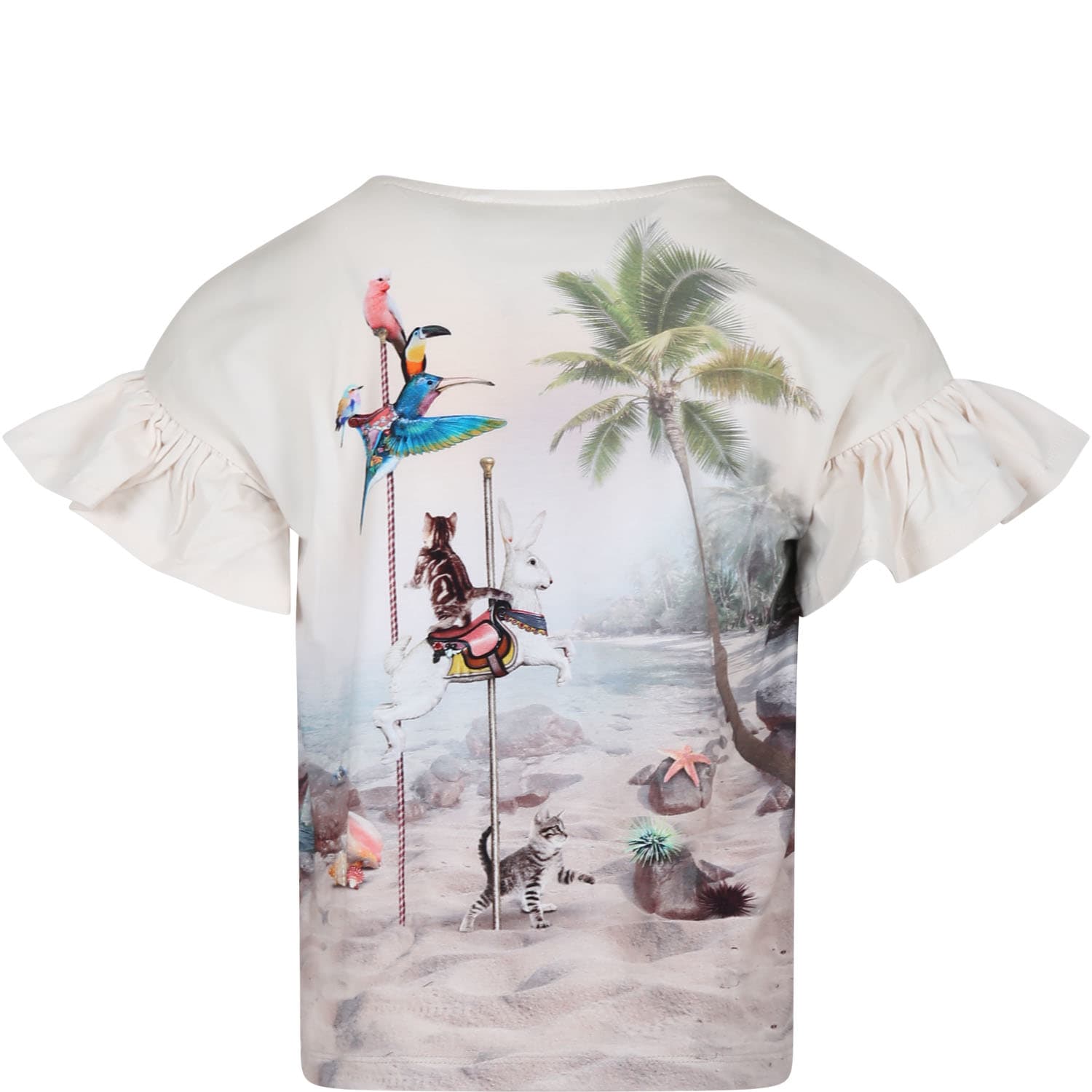 Shop Molo Ivory T-shirt For Girl With Cats Print