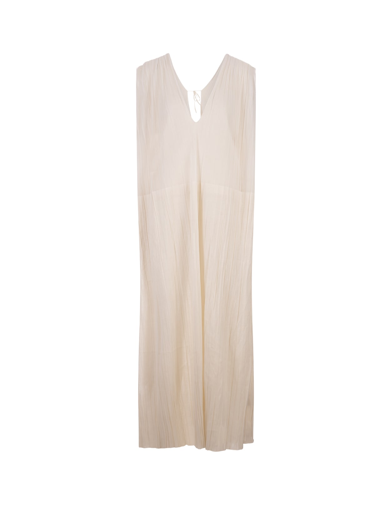 Jil Sander Long White Pleated Dress In Brown