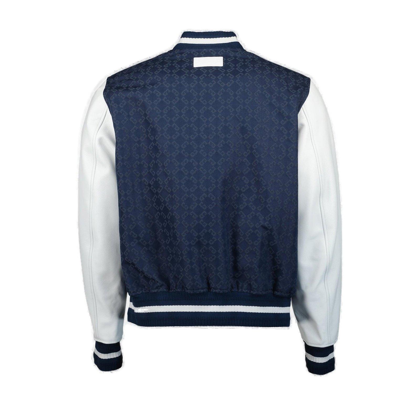 Shop Givenchy Monogrammed Varsity Jacket In Navy/white