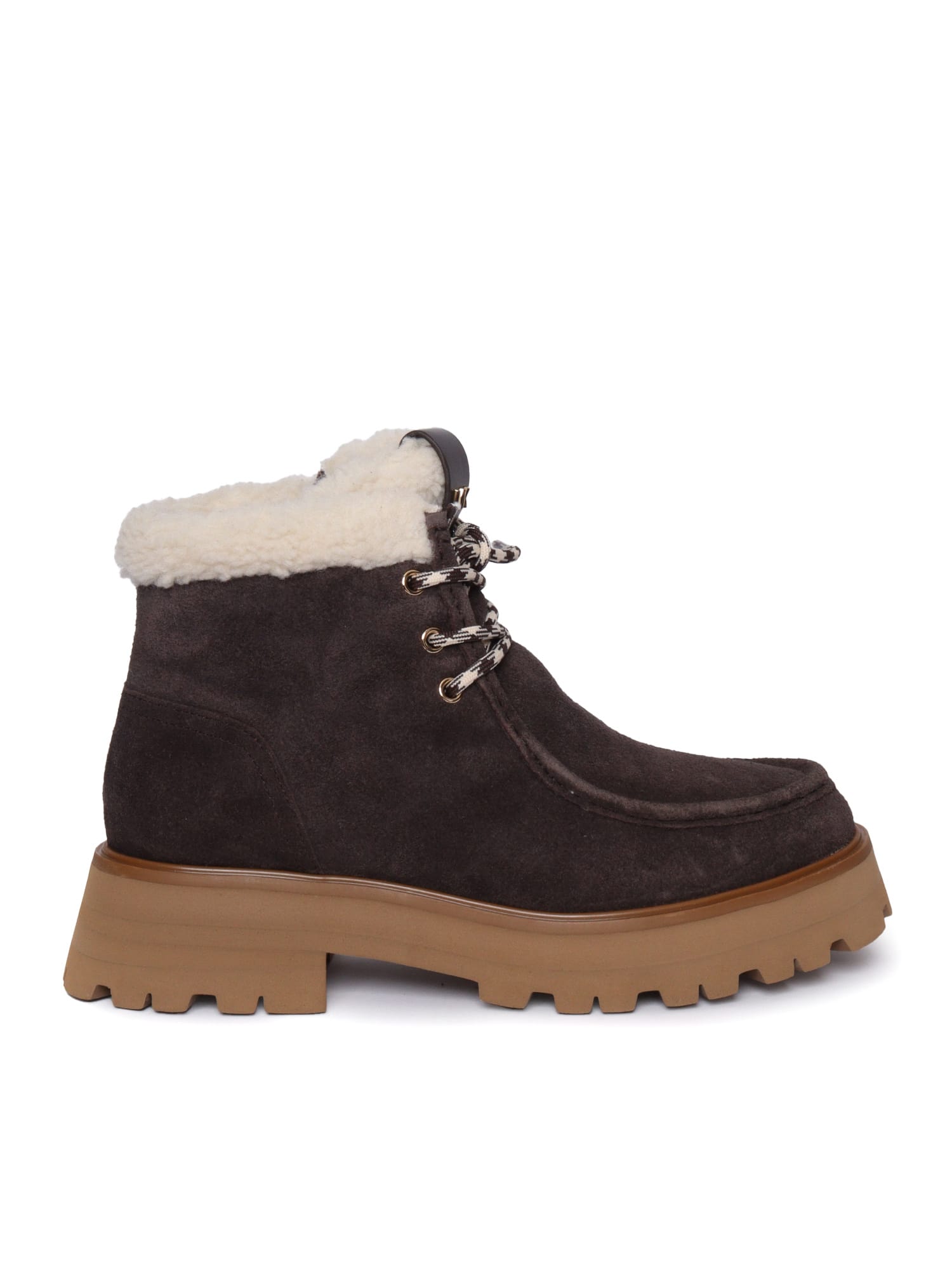 Michael Kors 44mm Shearling Lace-up Boots In Brown