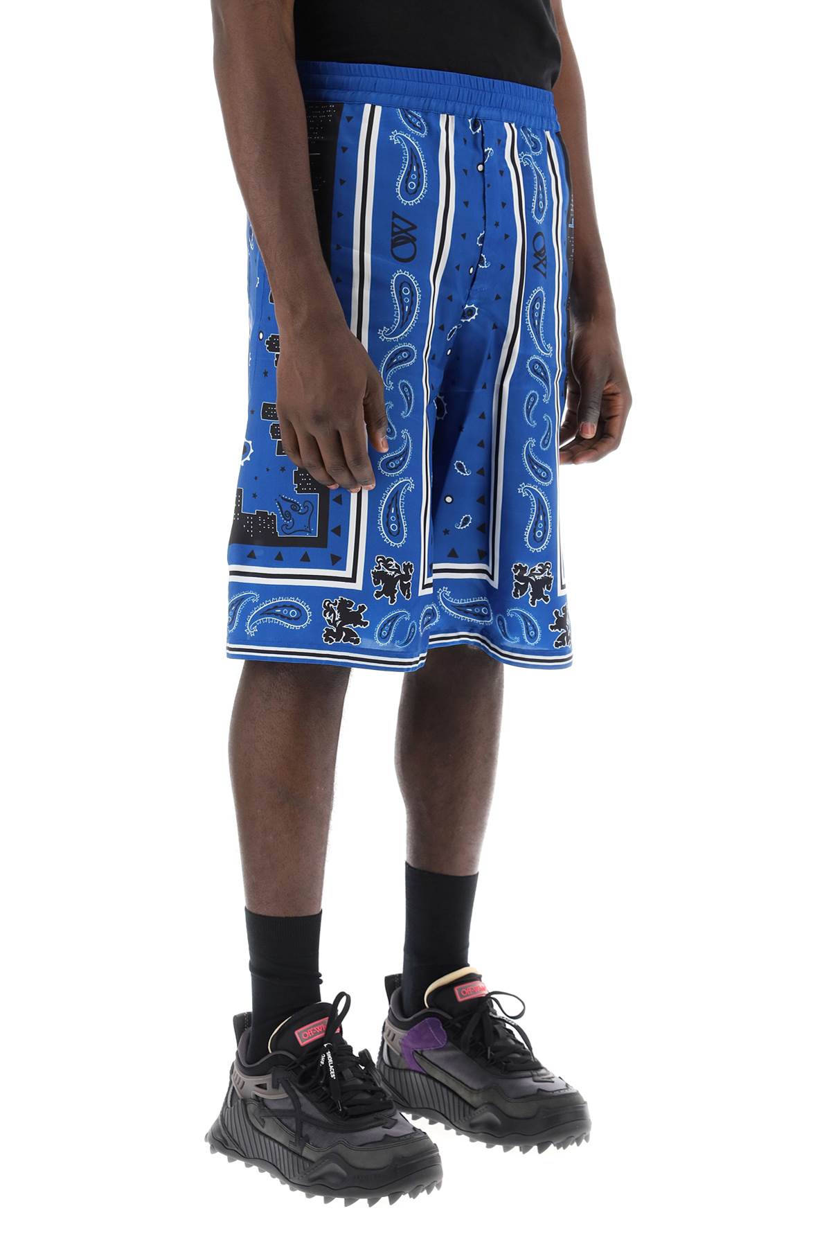 Shop Off-white Bermuda Shorts With Paisley Pattern In Nautical Blue (blue)