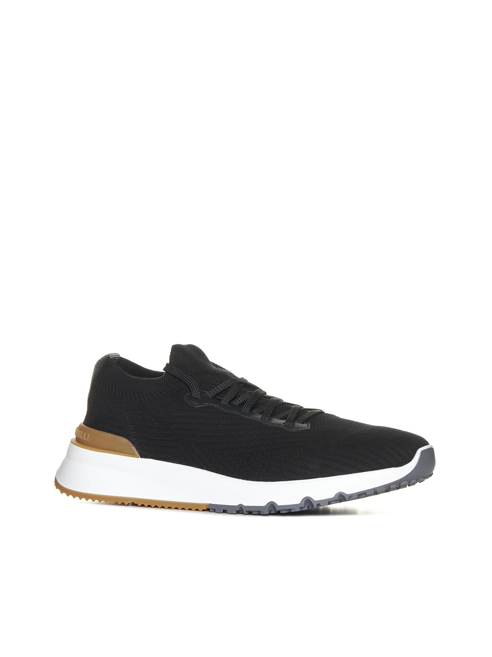 Brunello Cucinelli Gros Grain Logo Blue Sneakers In Black