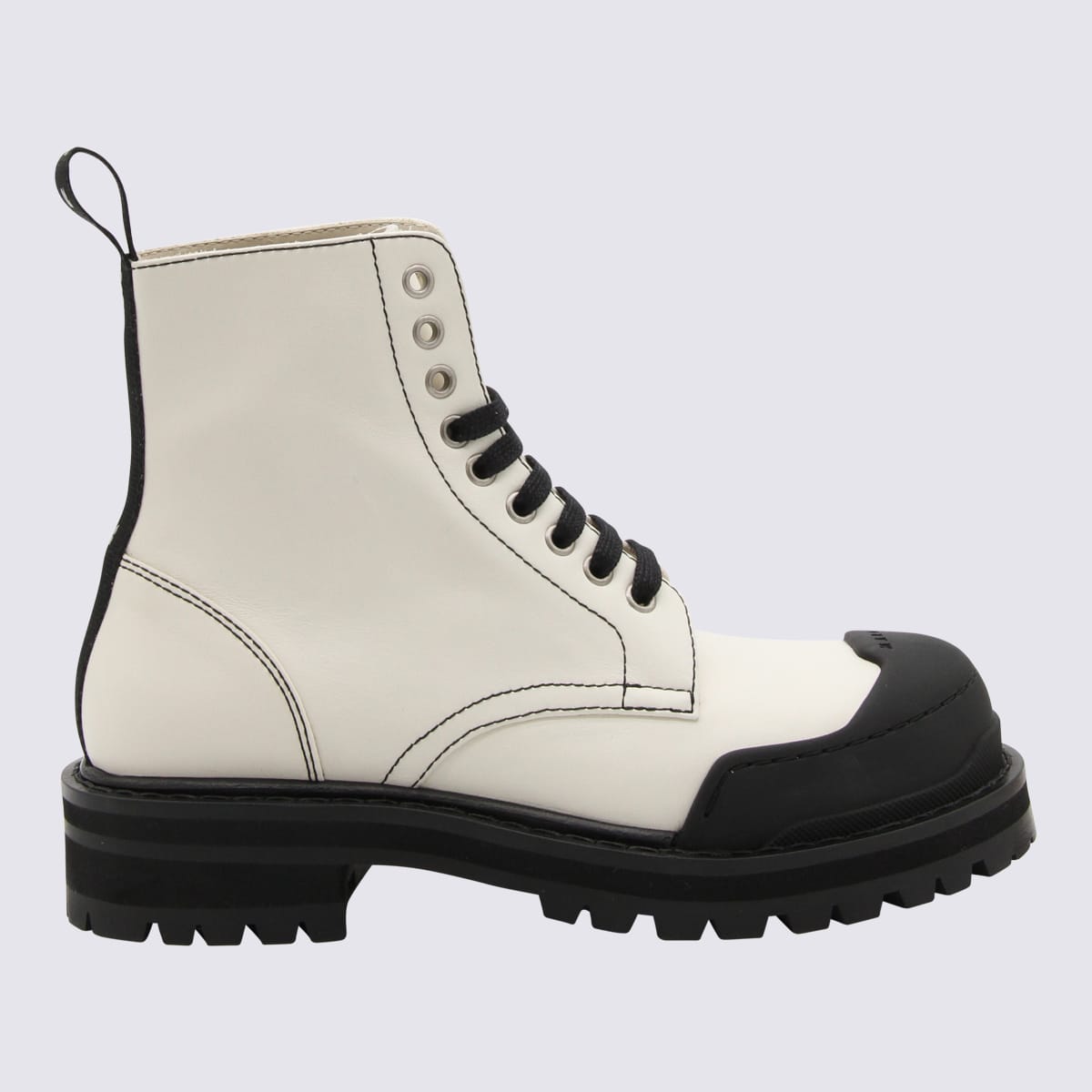 White Leather Dada Army Combat Boots