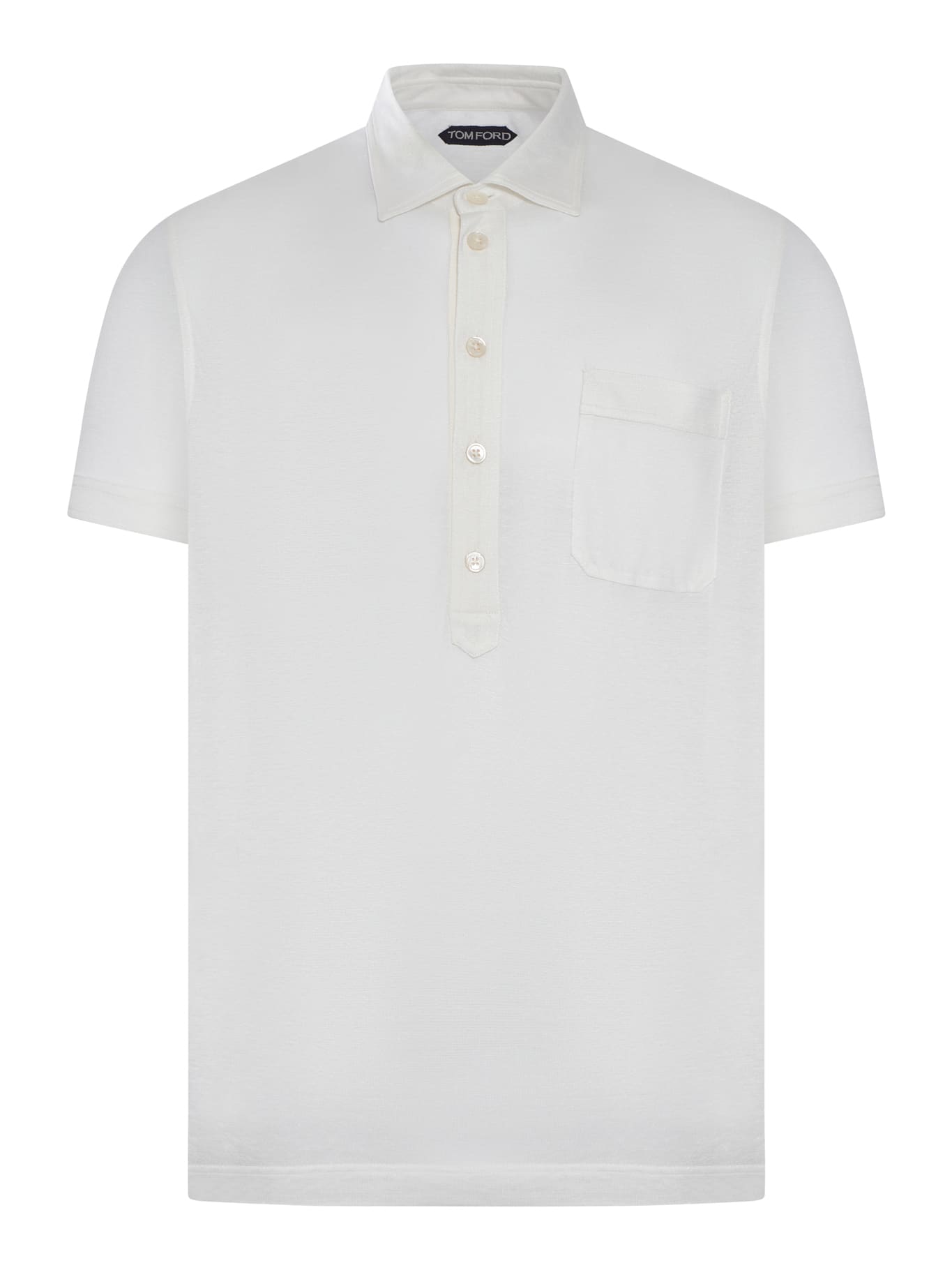 Tom Ford White Polo Shirt With Classic Collar In Cotton Blend Man