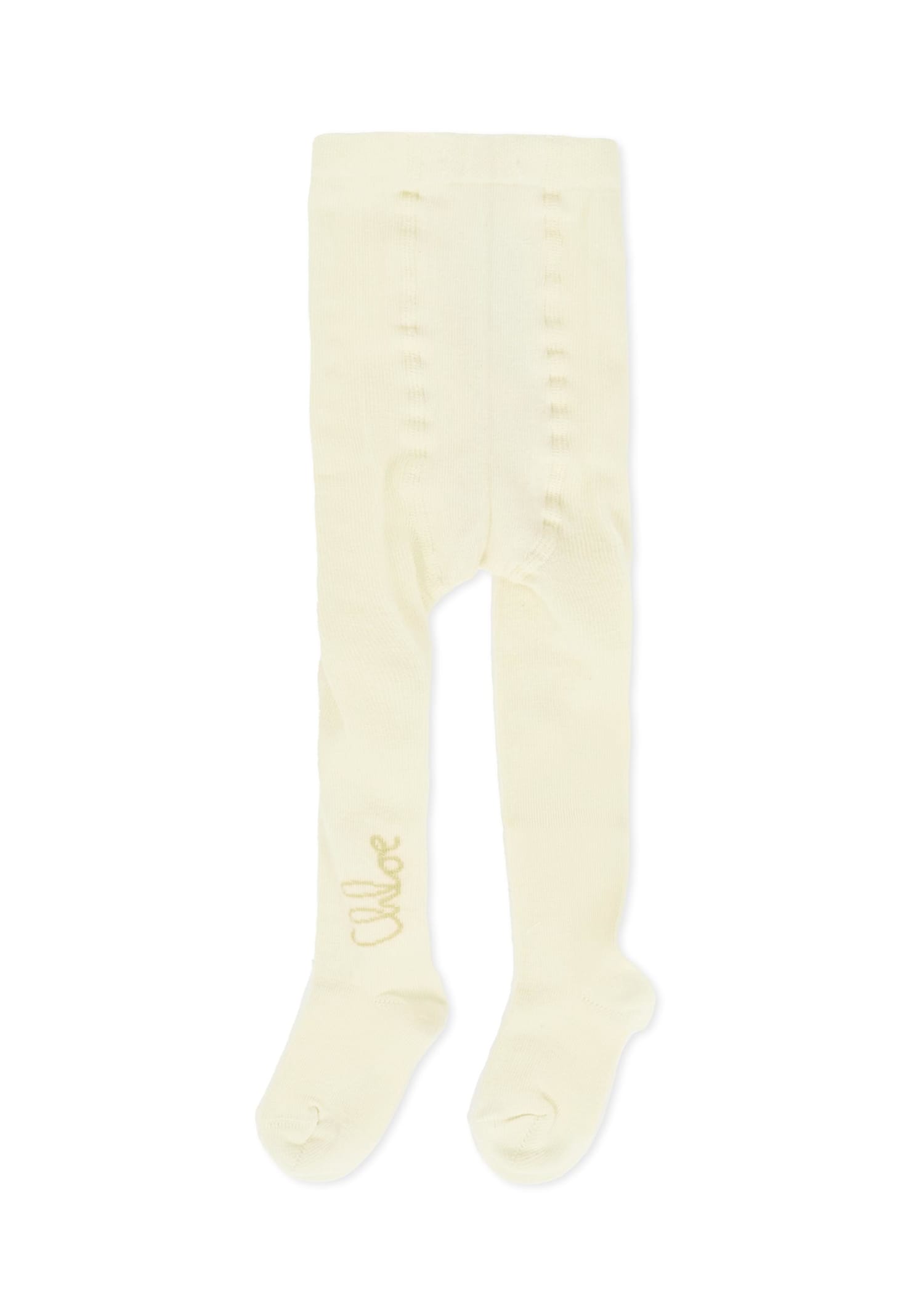 Chloé Ivory Tights For Baby Girl With Gold Logo In White
