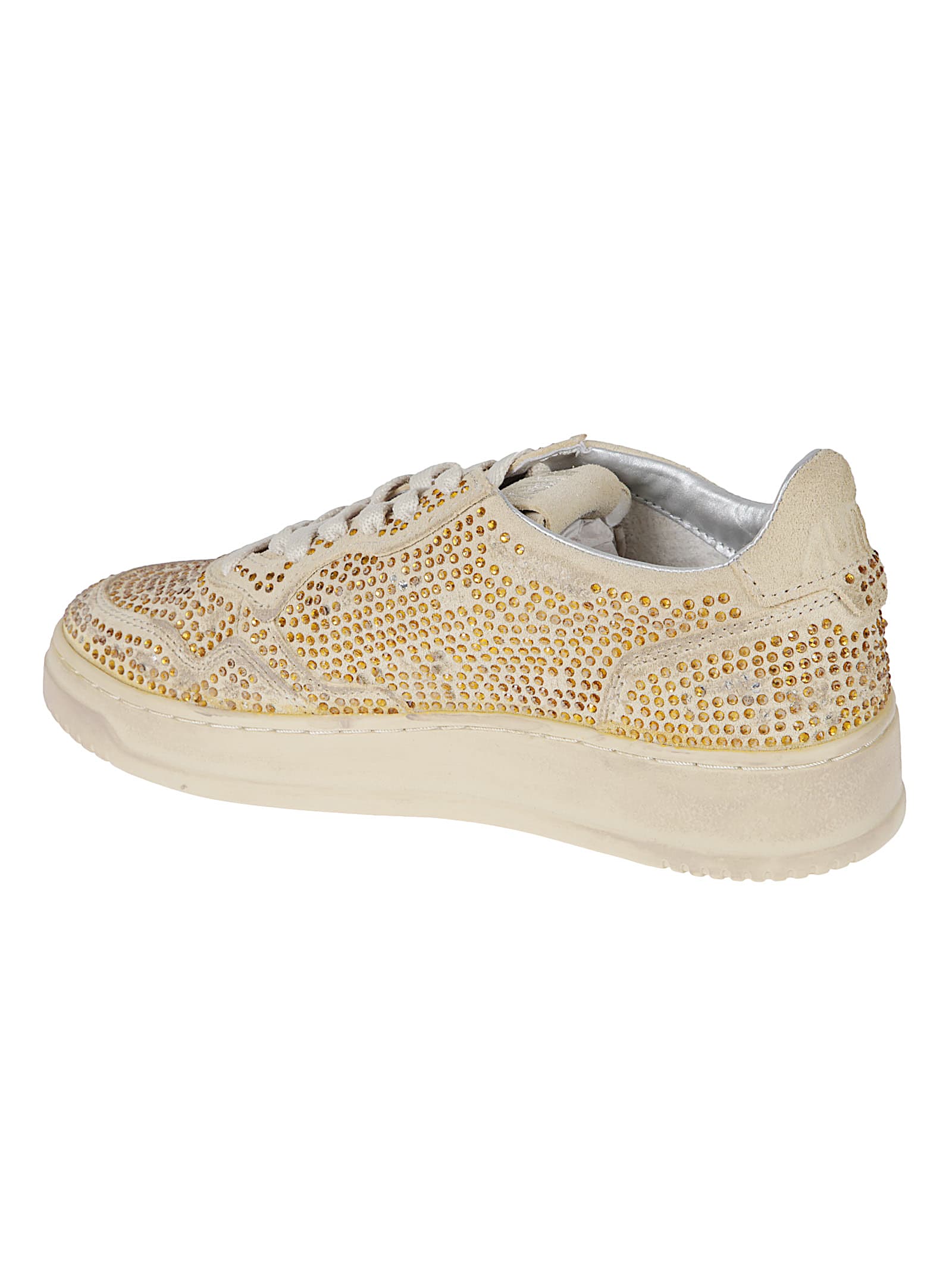 Autry Medalist Low Sneakers In Bronze Suede With Crystal Micro Rhinestones Shoes In Brown