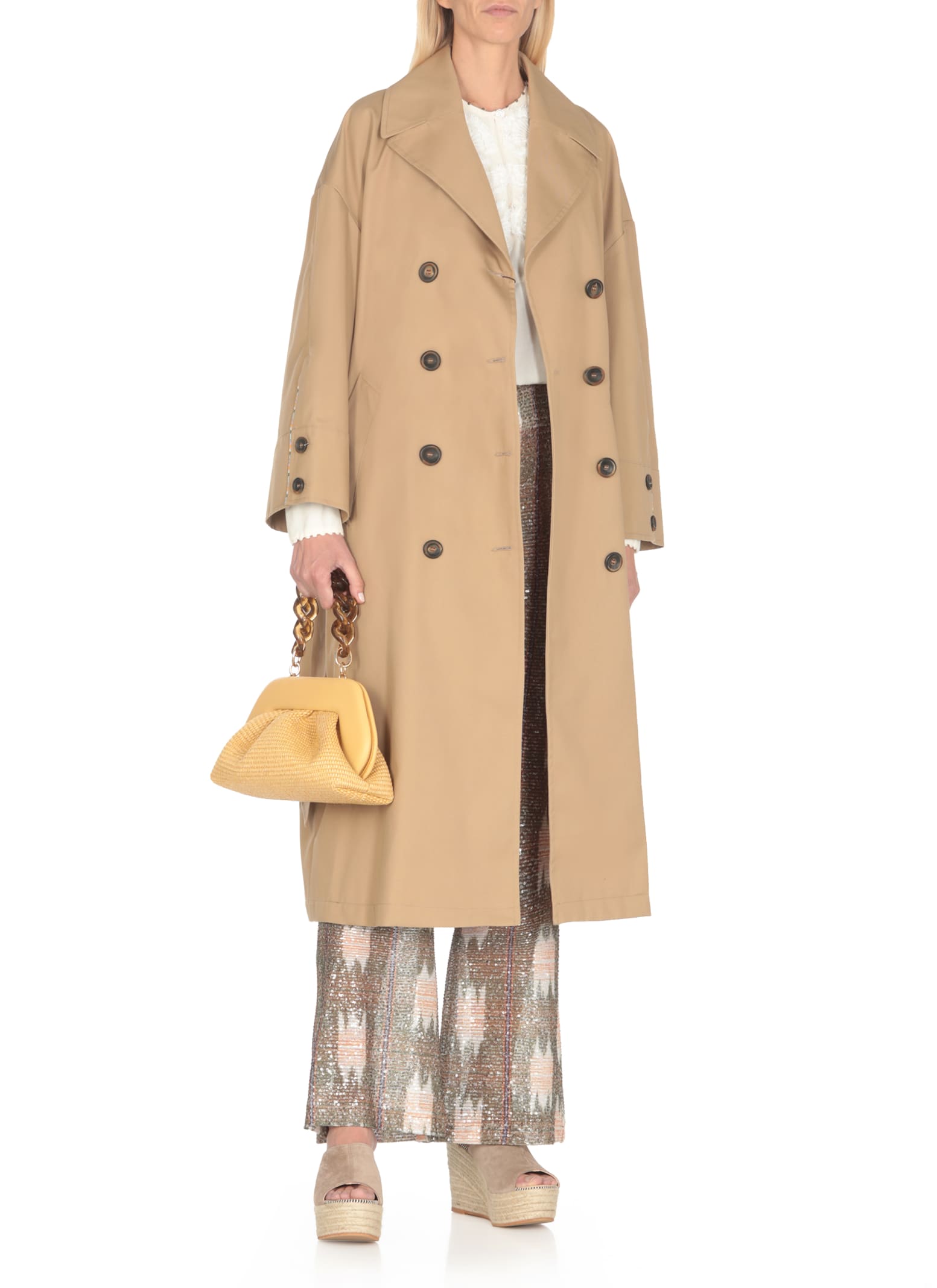 Shop Bazar Deluxe Double Breasted Coat In Beige