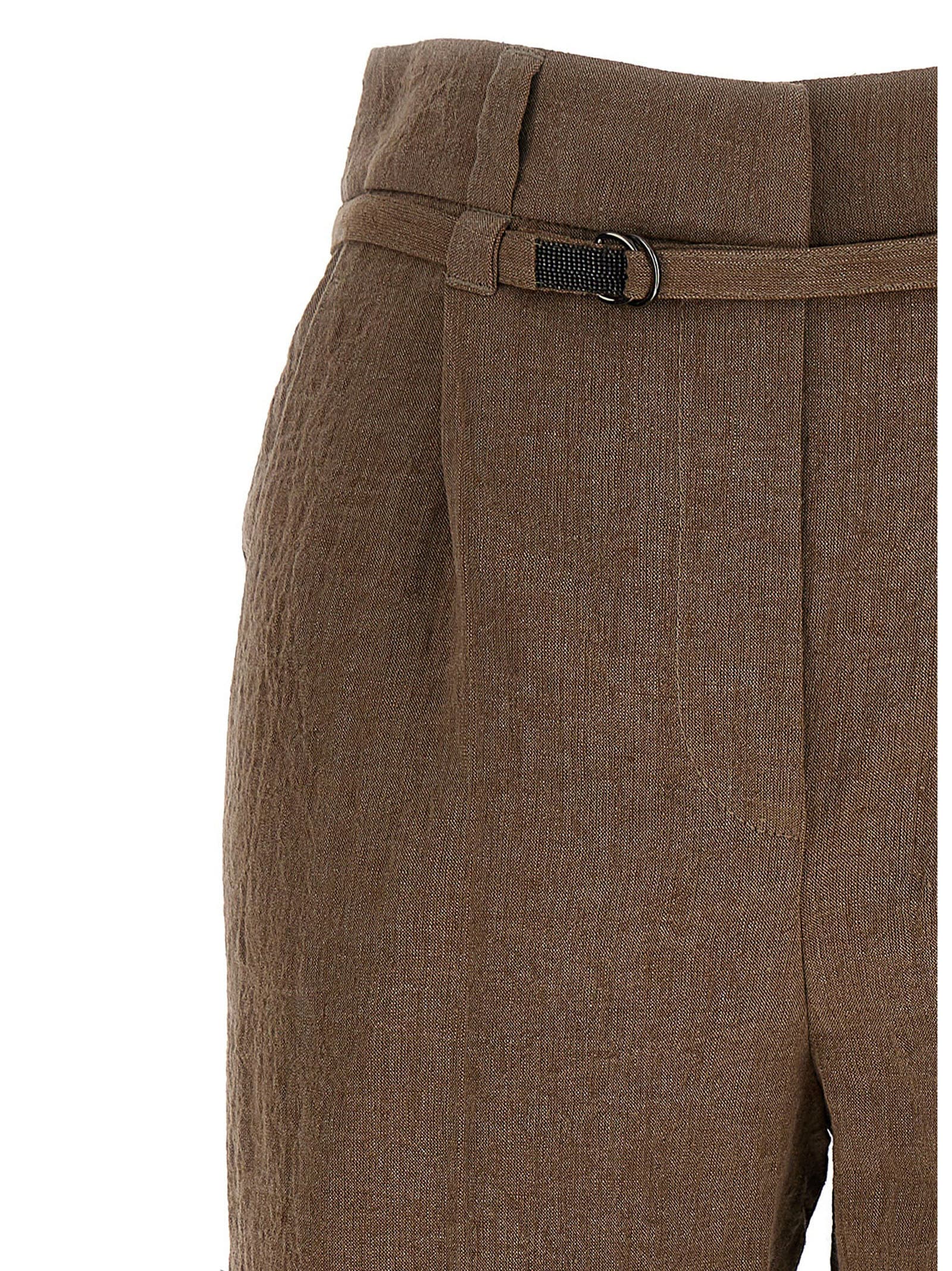 Brunello Cucinelli Belted-waist Tapered-leg Trousers In Gray